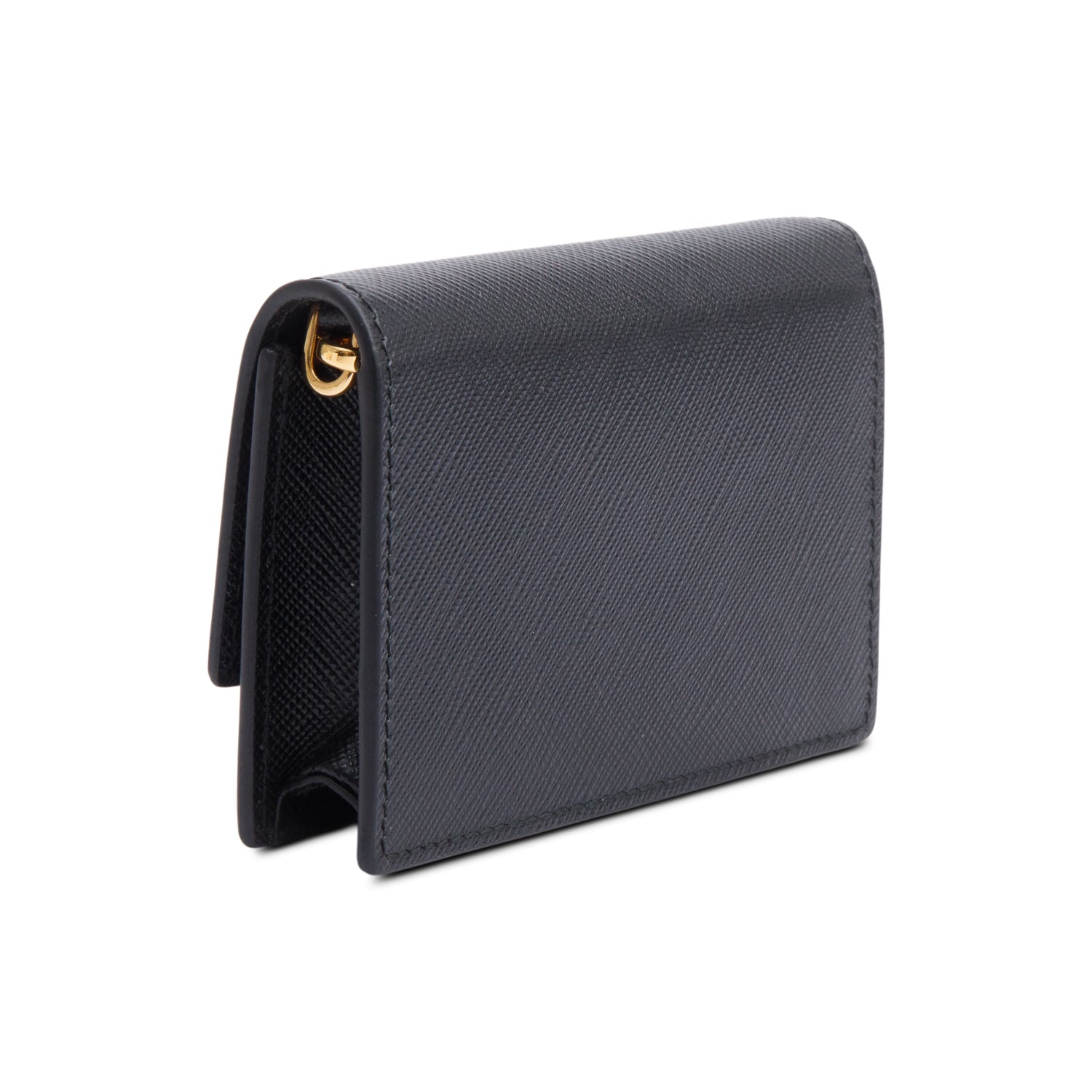 Prada Black Saffiano Metal Card Holder on Chain w/ Box