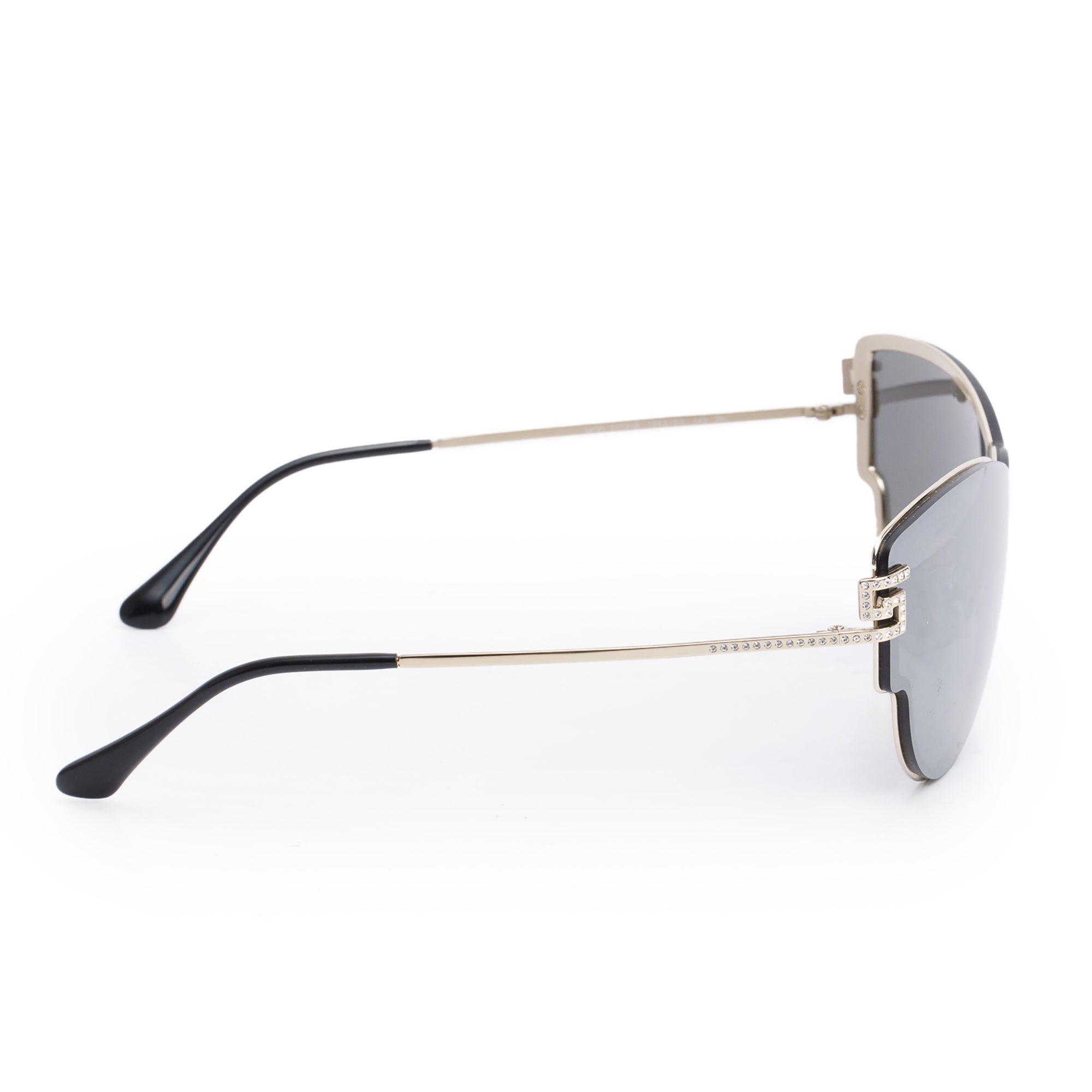 Versace 2172-B Gold-Tone Metal Black Acetate Crystal Greca Mirrored Cat-Eye Sunglasses w/ Case