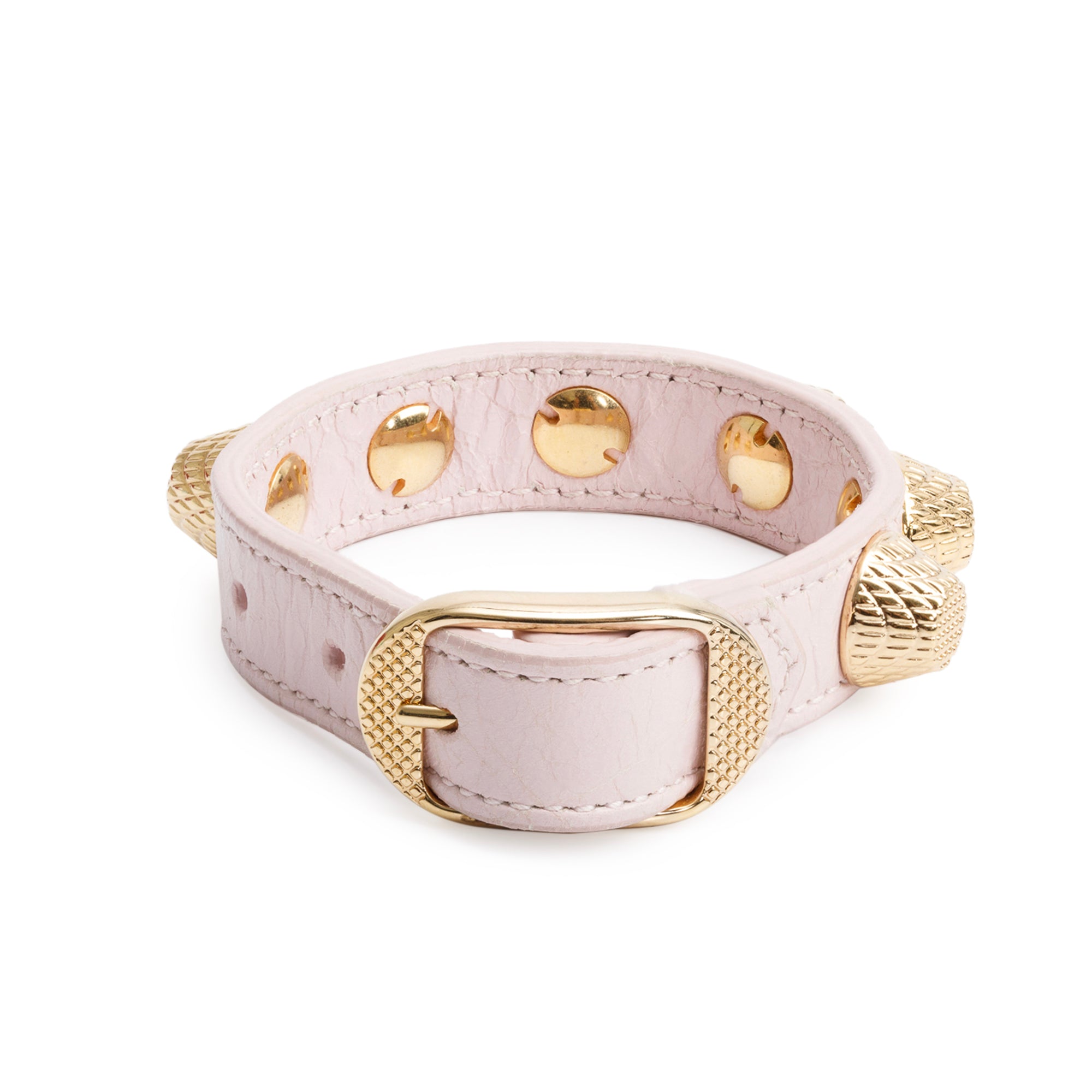 Balenciaga Gold-Plated Hardware Pink Leather Studded Wrap Bracelet