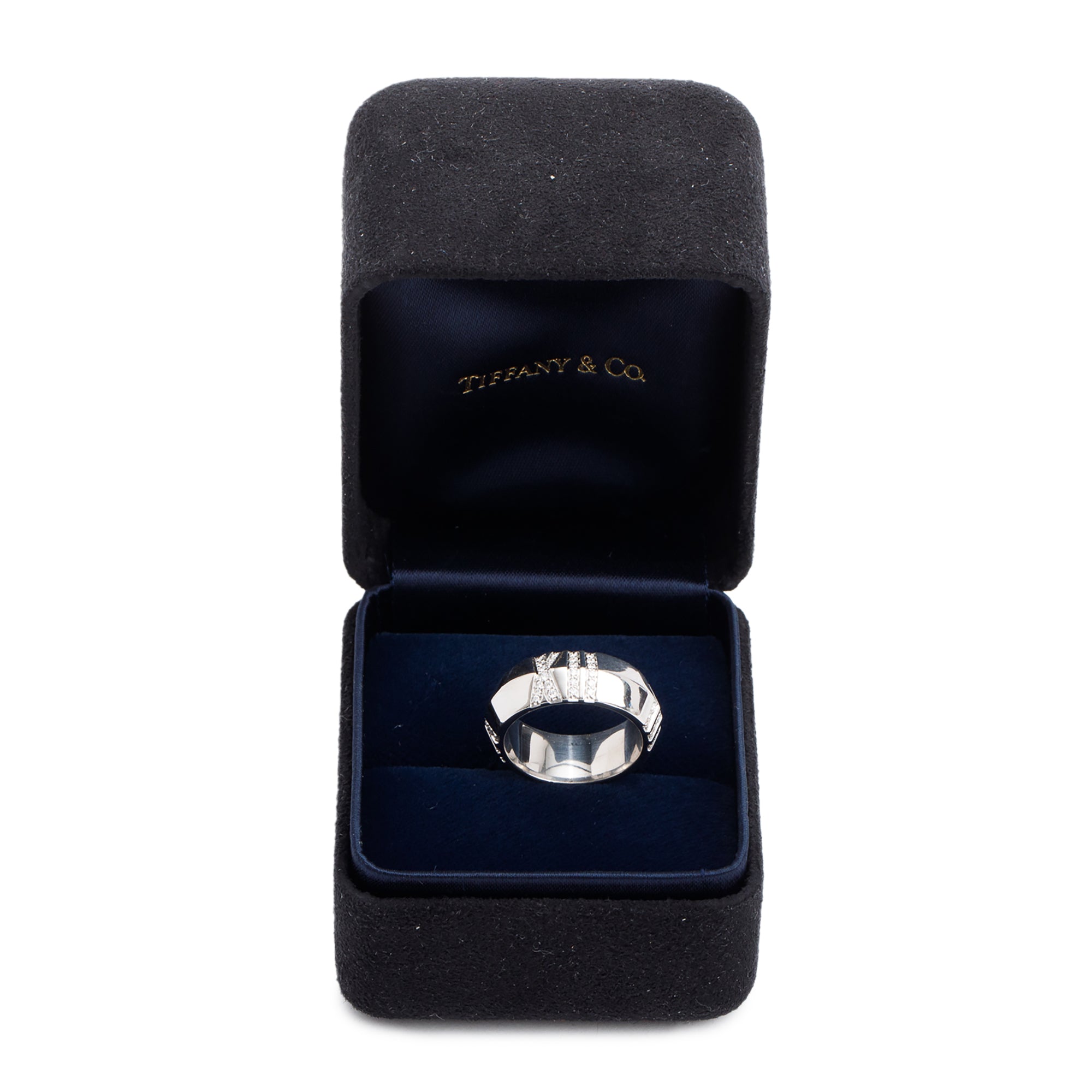 Tiffany & Co. 18k White Gold Diamond Atlas X Closed Wide Ring, Size 6 w/ Box