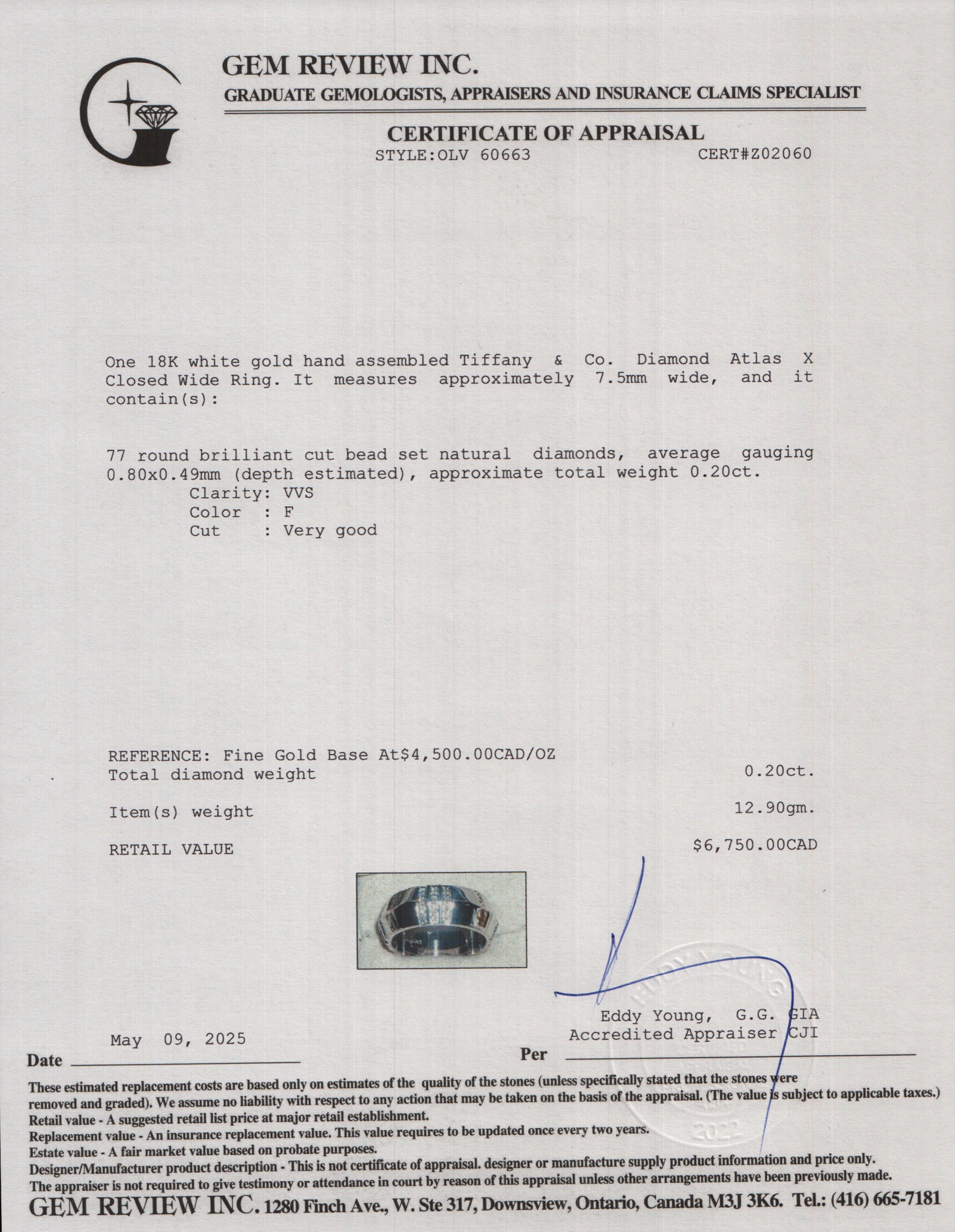 Tiffany & Co. 18k White Gold Diamond Atlas X Closed Wide Ring, Size 6 w/ Box