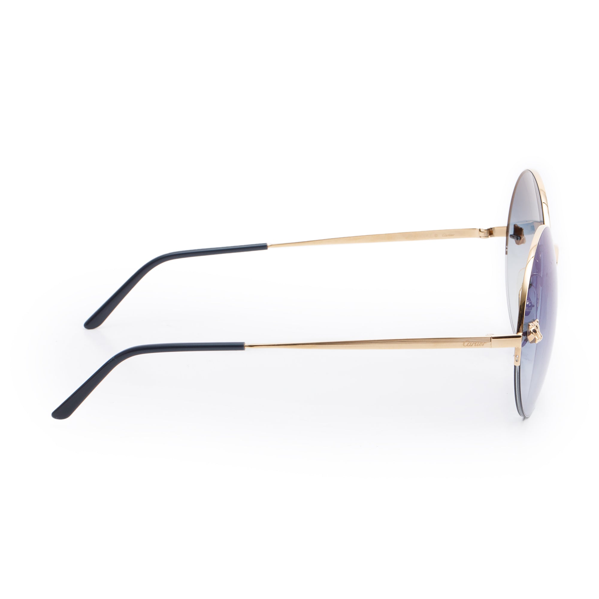 Cartier CT0022S Gold-Plated Metal Frame Panthere De Cartier Round Sunglasses w/ Case