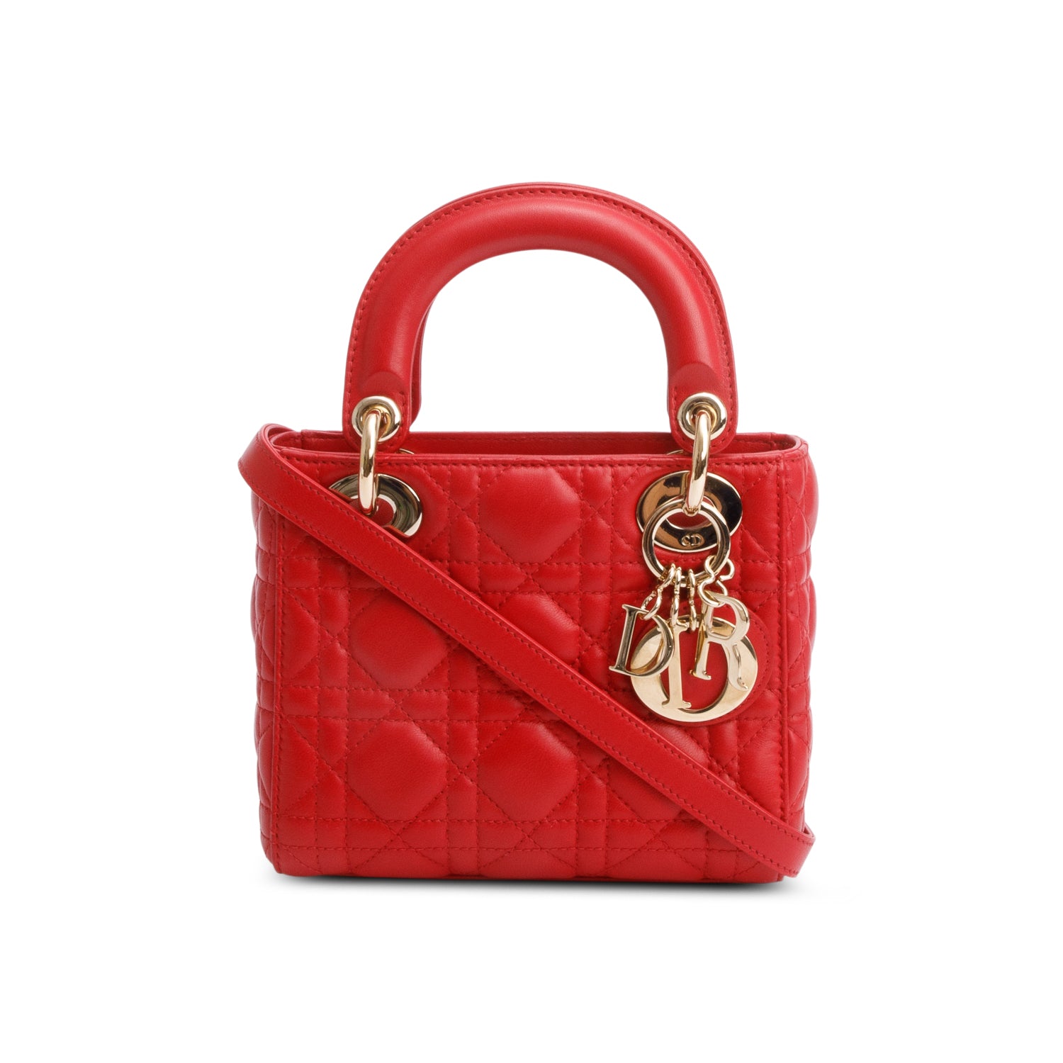 Christian Dior Red Cannage Leather Mini Lady Dior Bag w/ Strap