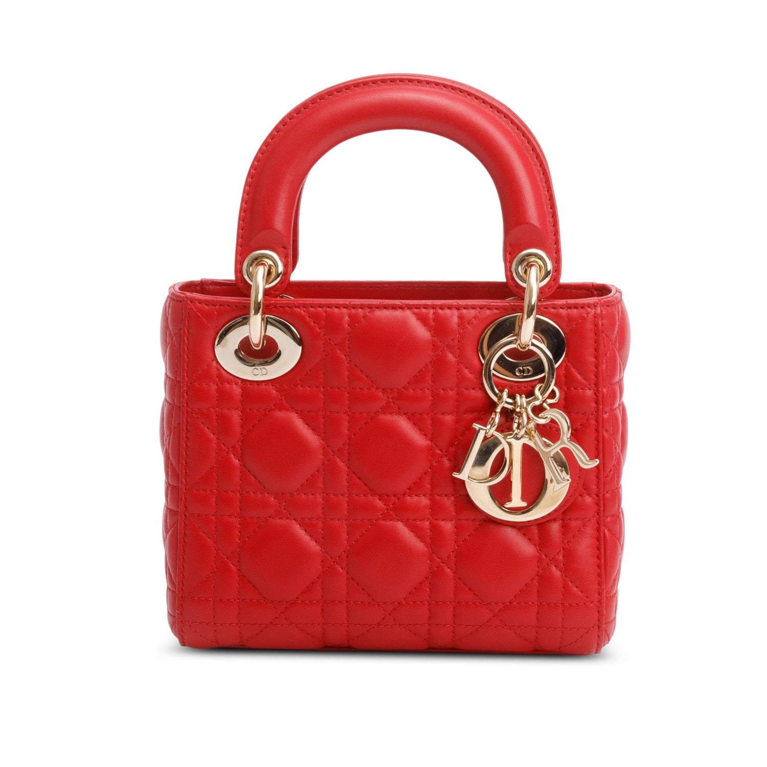 Christian Dior Red Cannage Leather Mini Lady Dior Bag w/ Strap