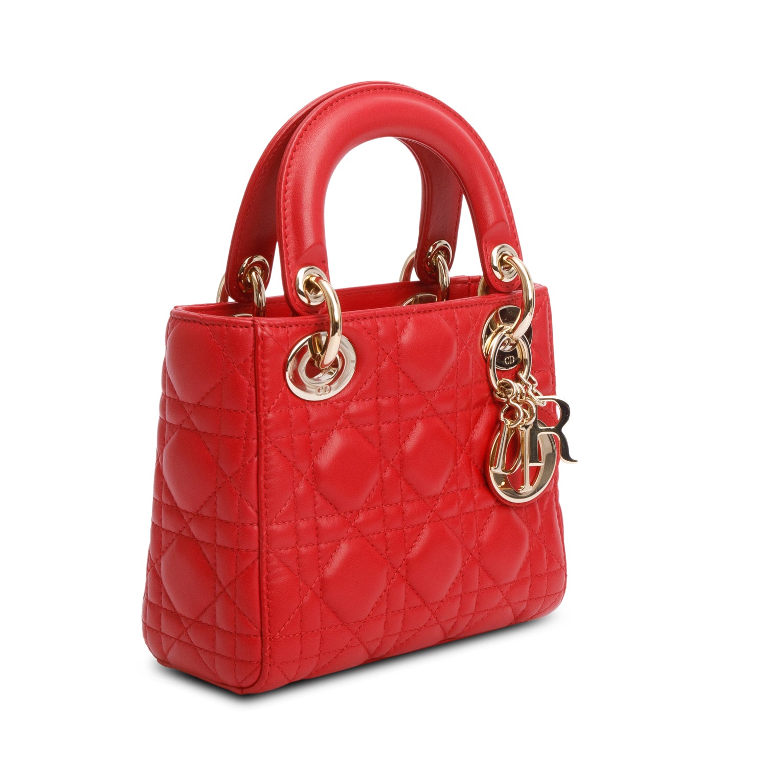 Christian Dior Red Cannage Leather Mini Lady Dior Bag w/ Strap