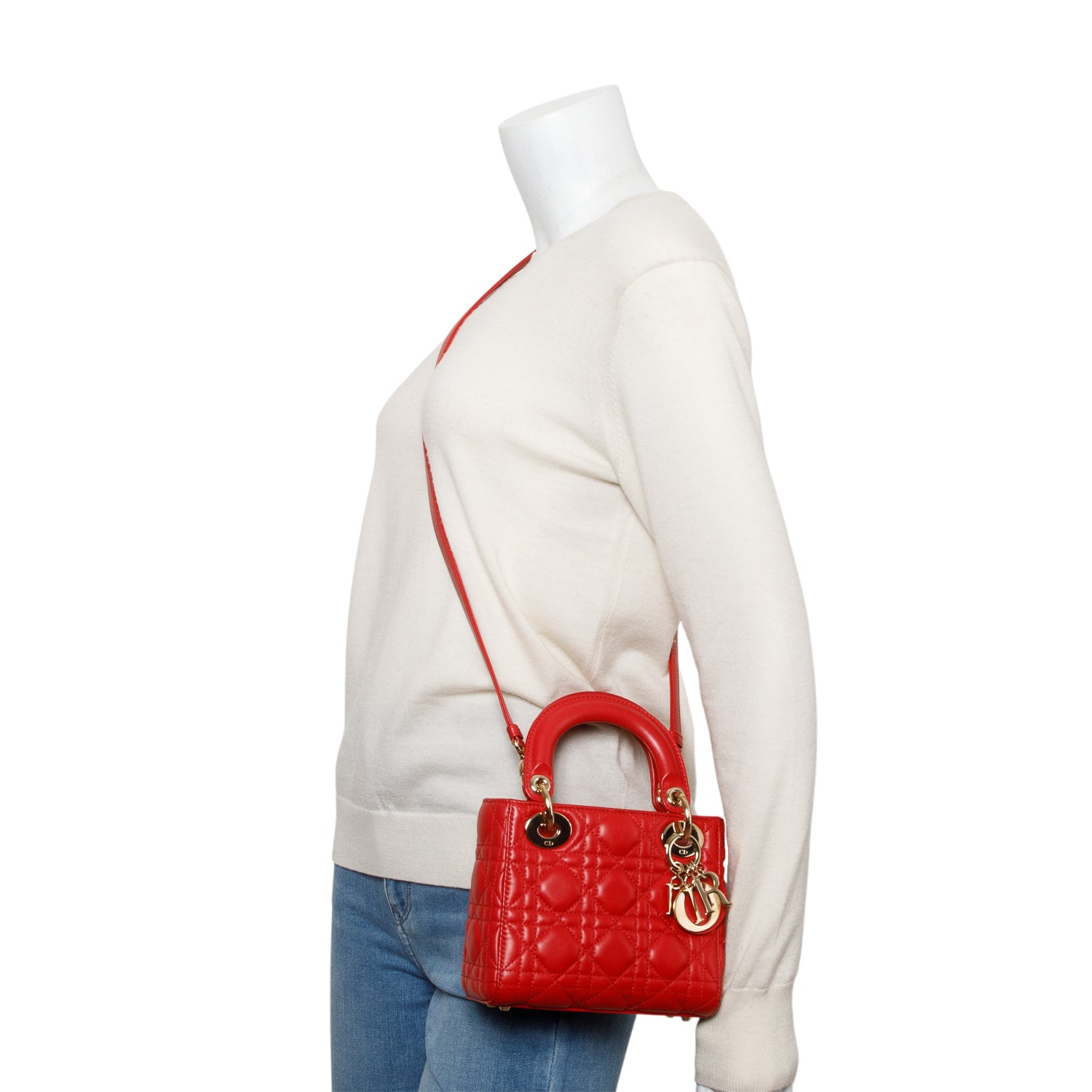 Christian Dior Red Cannage Leather Mini Lady Dior Bag w/ Strap