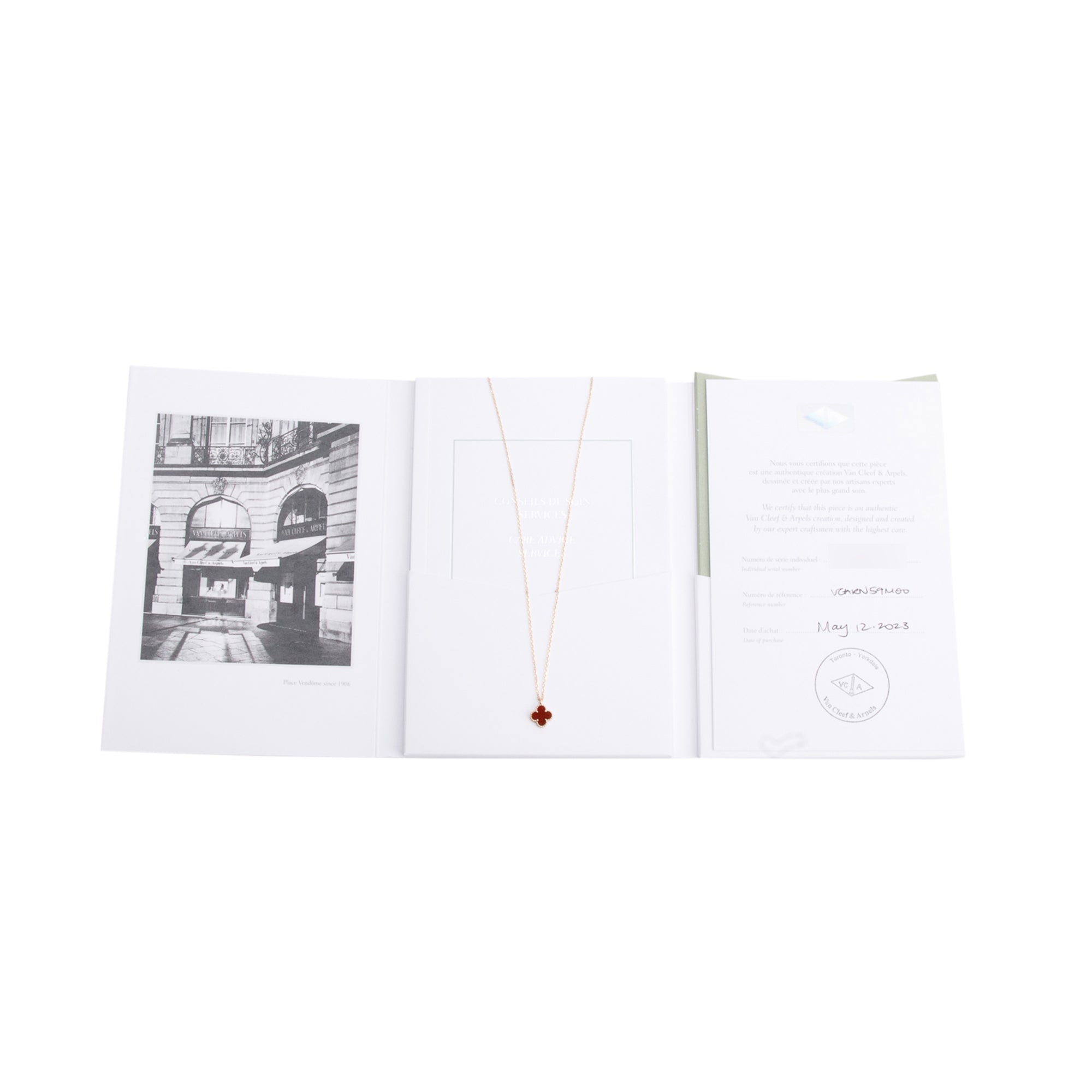 Van Cleef & Arpels 2023 18k Rose Gold Sweet Alhambra Carnelian Pendant Necklace w/ Receipt & Certificate