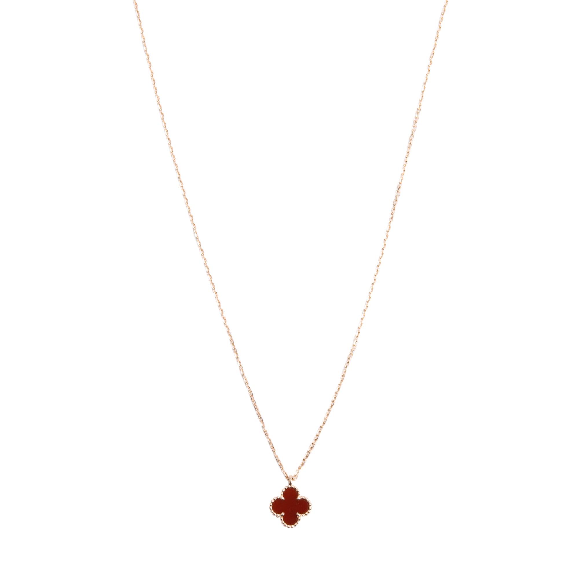 Van Cleef & Arpels 2023 18k Rose Gold Sweet Alhambra Carnelian Pendant Necklace w/ Receipt & Certificate