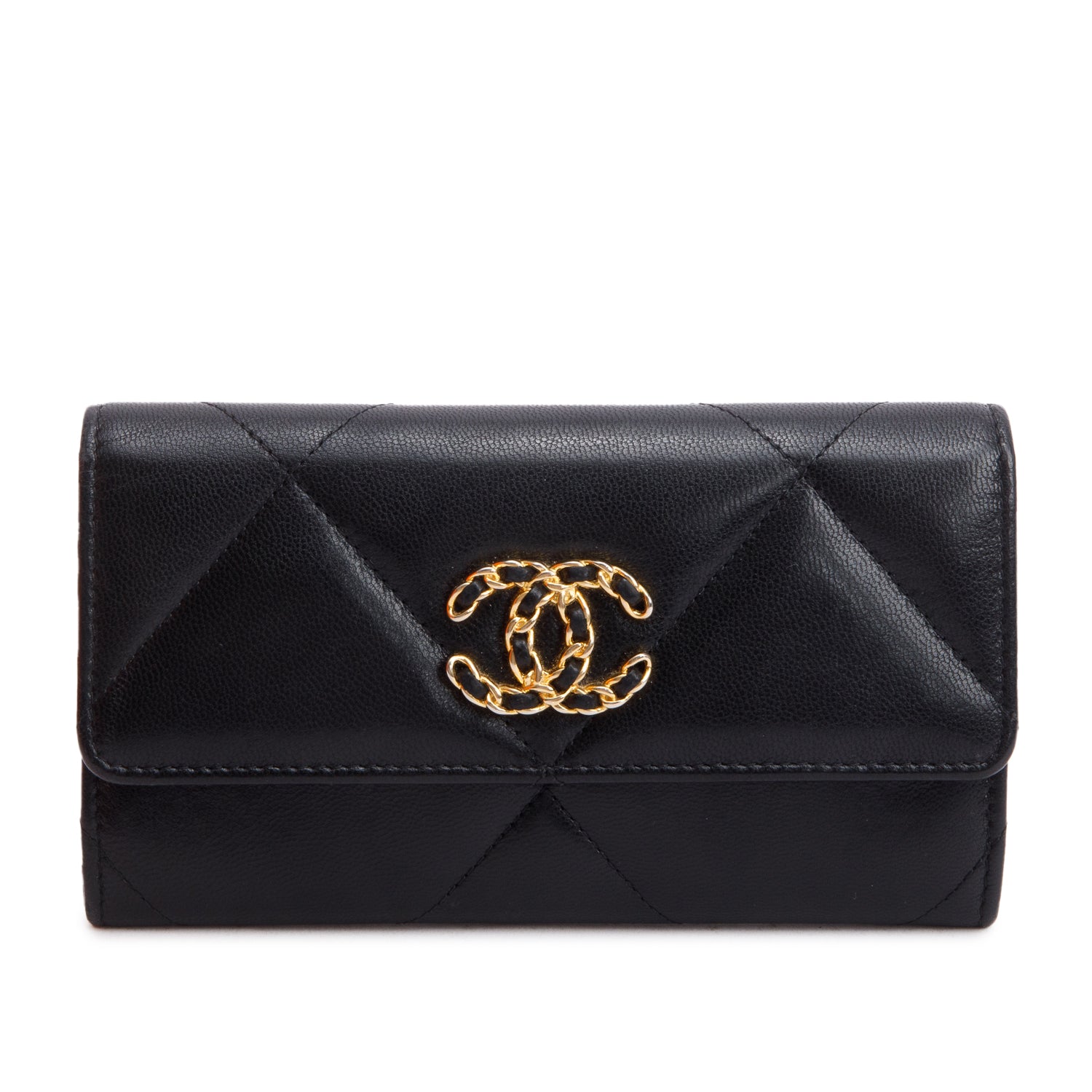 Chanel Black Leather 19 Flap Wallet w/ Box