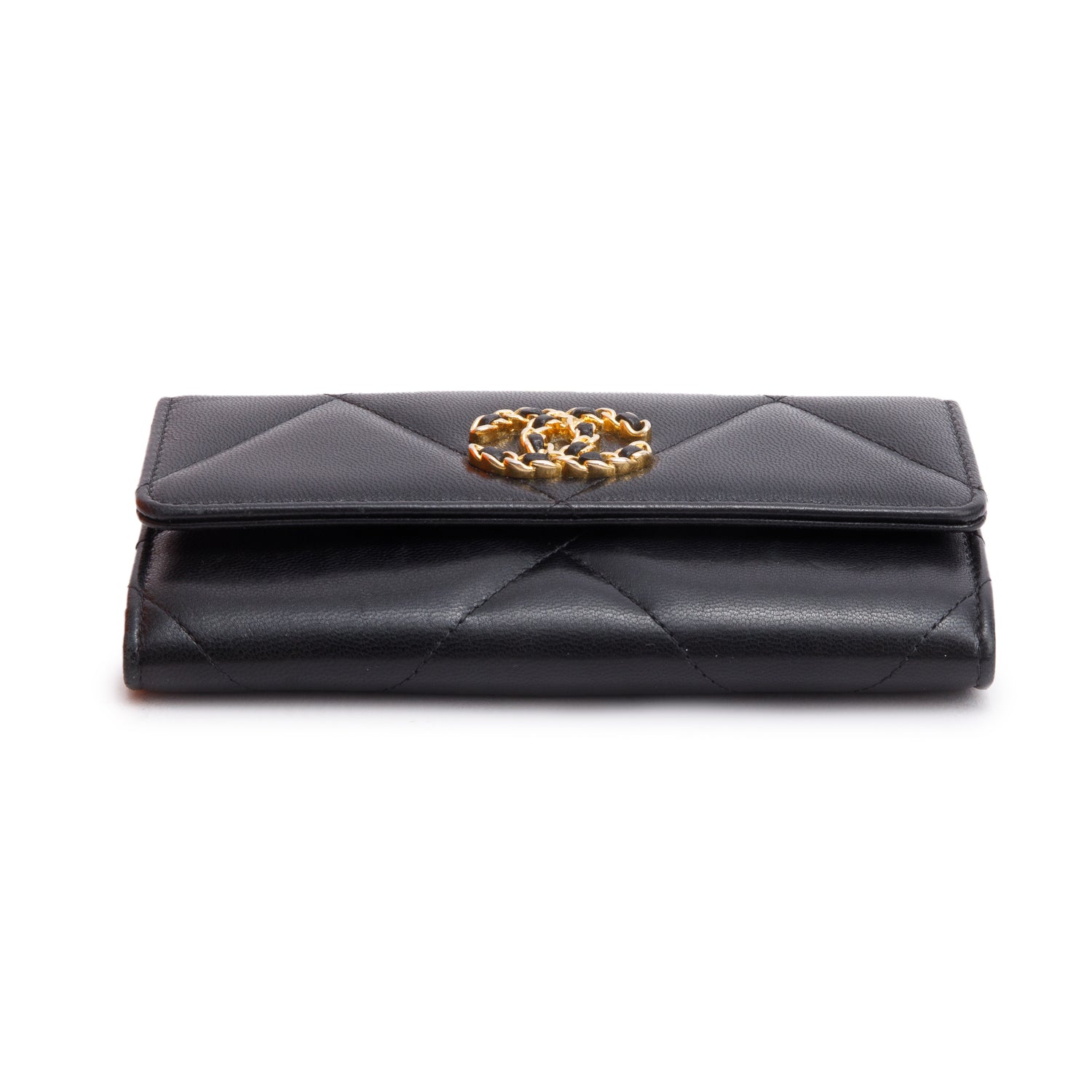 Chanel Black Leather 19 Flap Wallet w/ Box