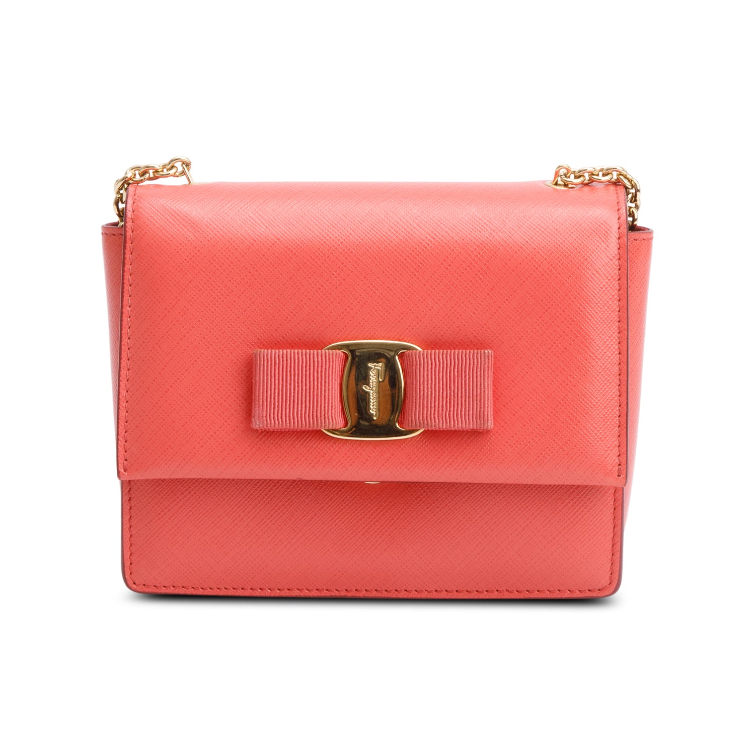Ferragamo Pink Leather Mini Vara Bow Crossbody Bag