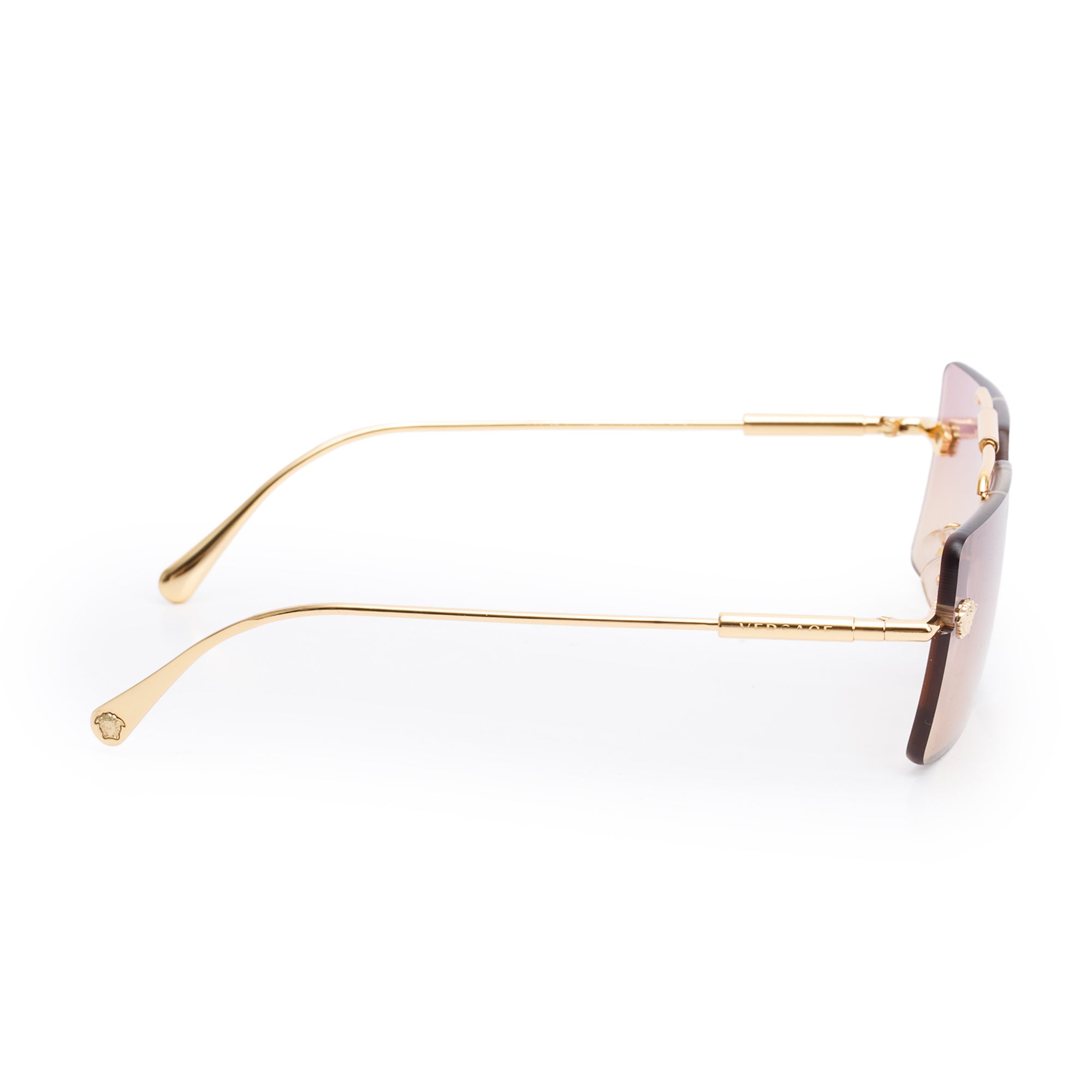 Versace 2245 Gold-Tone Metal Frameless Medusa Glam Sunglasses w/ Case