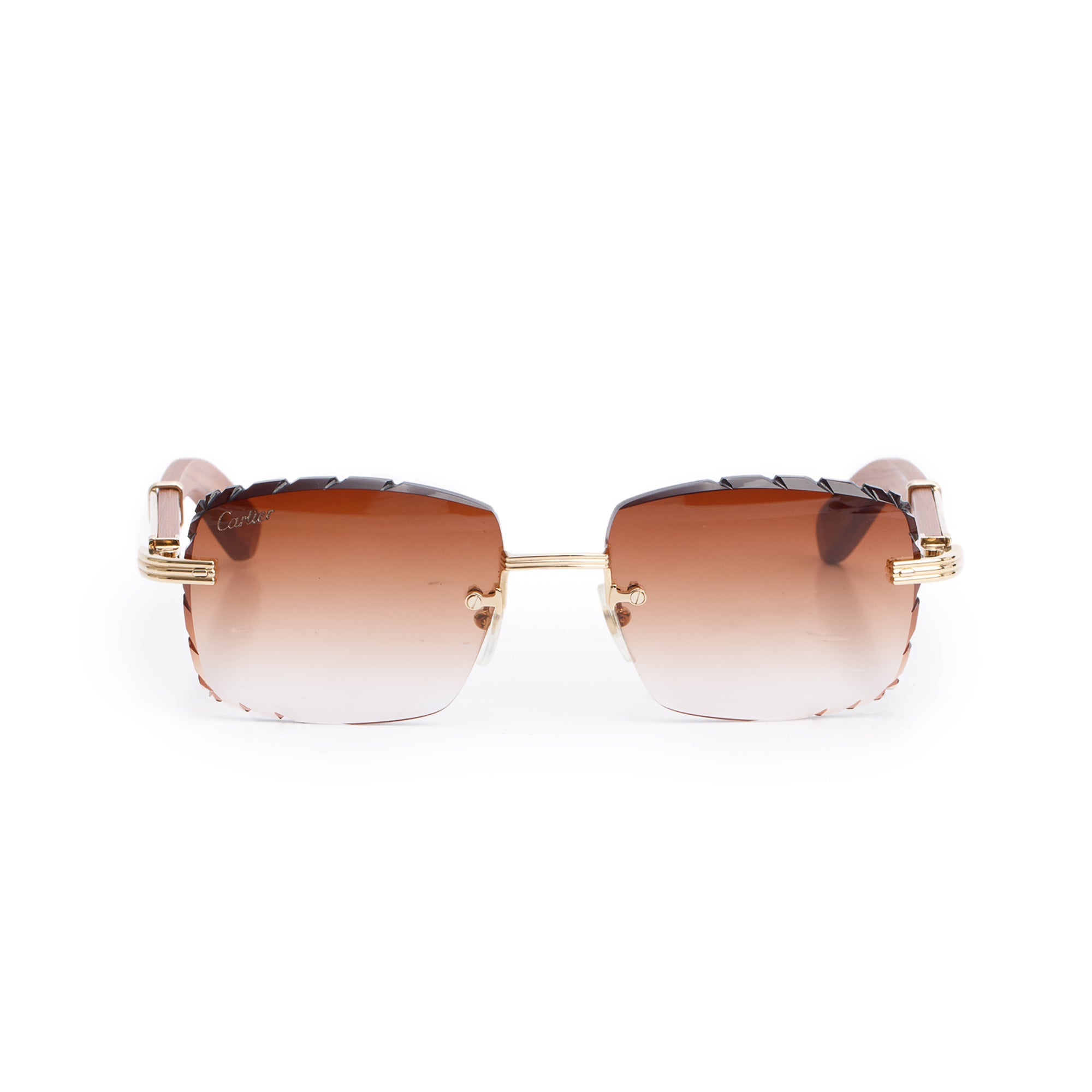 Cartier Wood Rimless Diamond Cut Premier De Cartier Square Sunglasses w/ Case