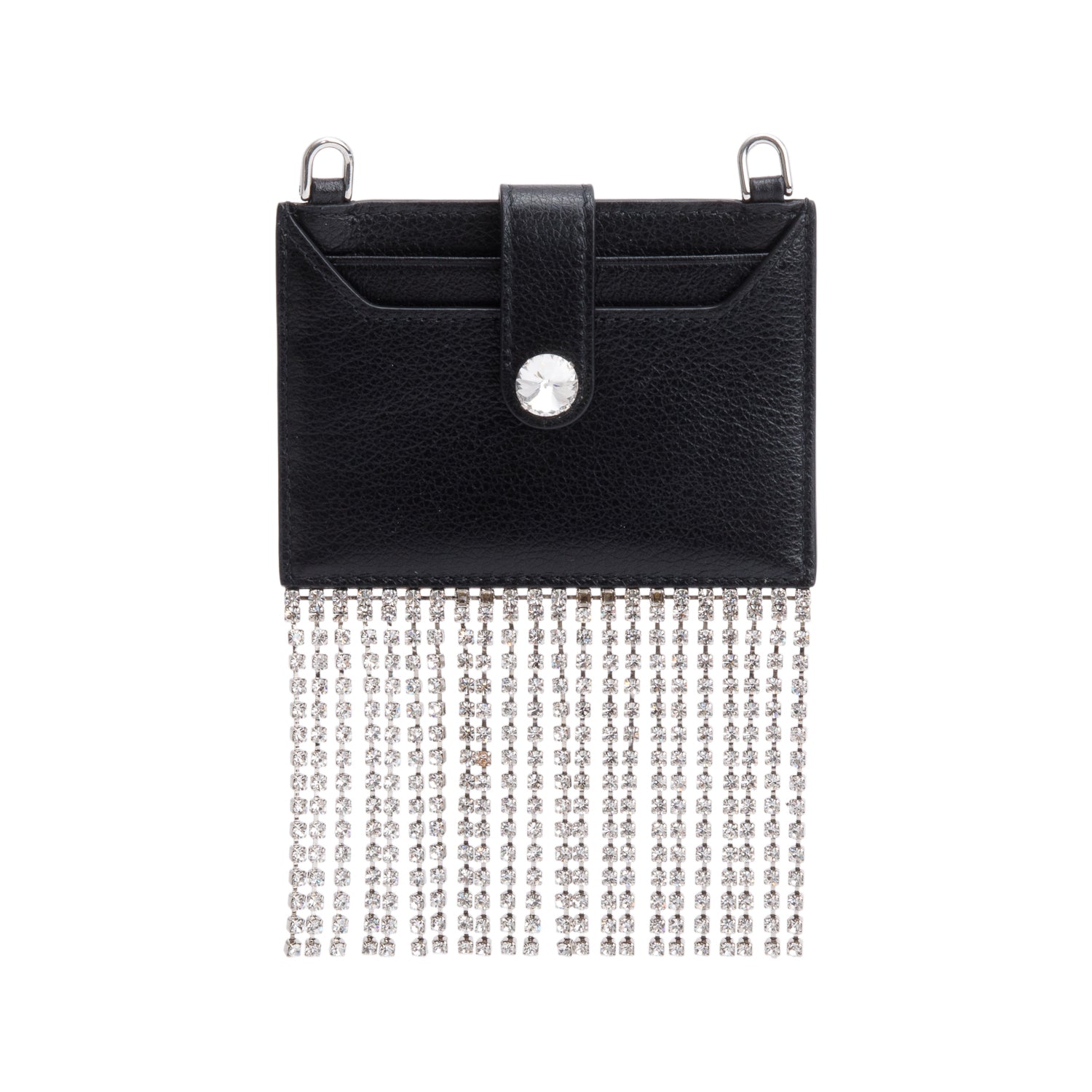 Miu Miu Black Leather Crystal Fringe Card Holder Crossbody