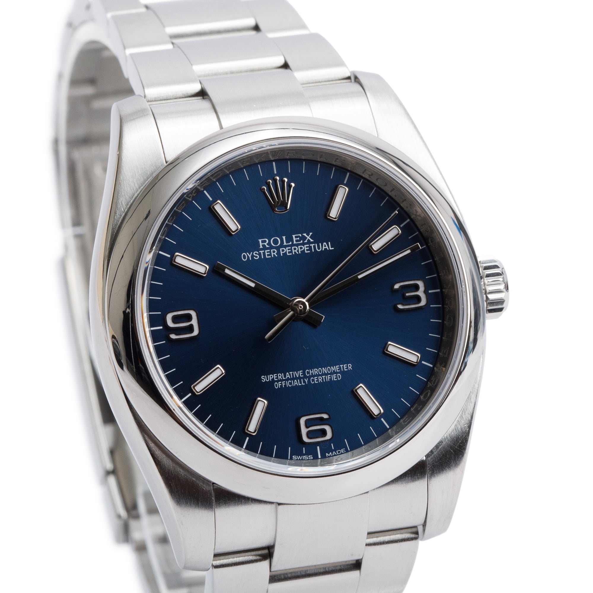 Rolex Stainless Steel Oyster Perpetual 36 MM Watch Blue Dial 116000 w/ Box & Papers
