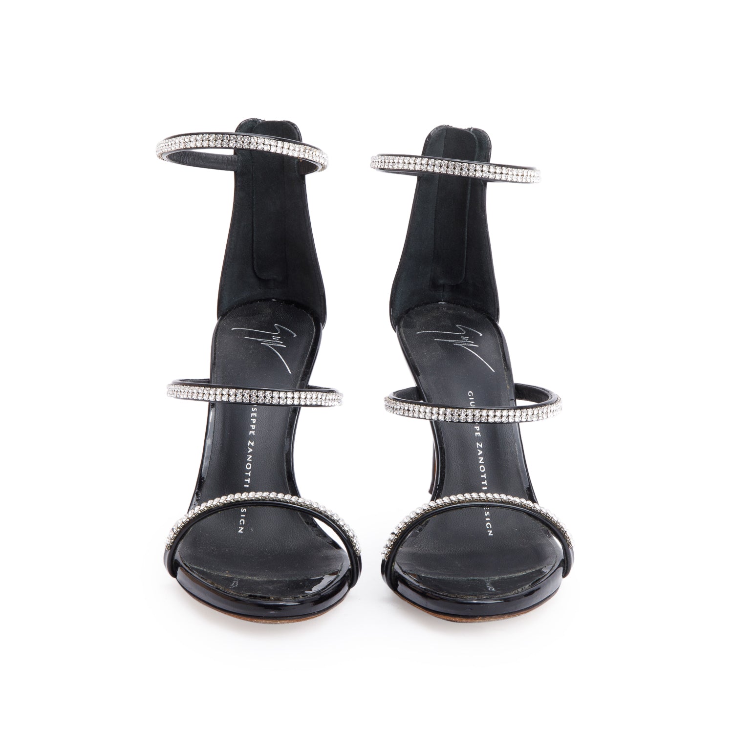 Giuseppe Zanotti Black Patent Leather Crystal Embellished Harmony Sparkle Sandals, Size 36 w/ Box