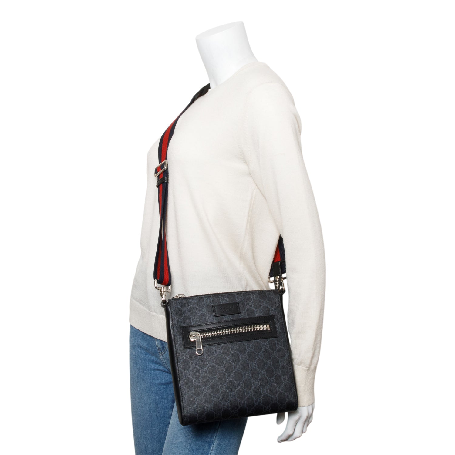 Gucci Black GG Supreme Small Messenger Bag w/ Box & Receipt