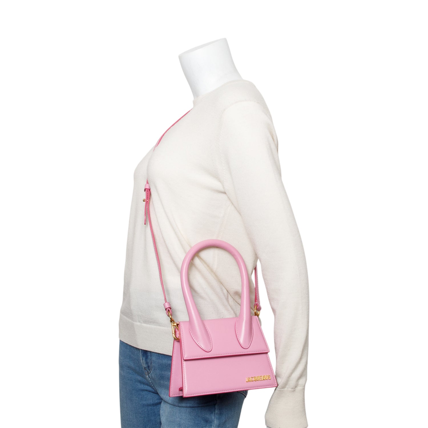 Jacquemus Pink Calfskin Leather Le Chiquito Moyen Bag w/ Strap