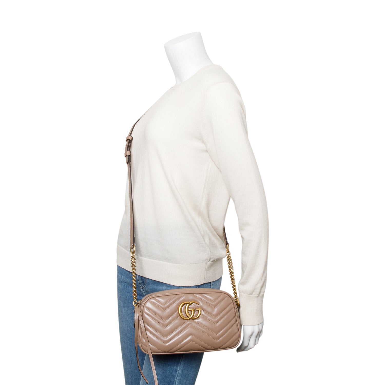 Gucci Beige GG Marmont Matelasse Small Camera Bag w/ Box