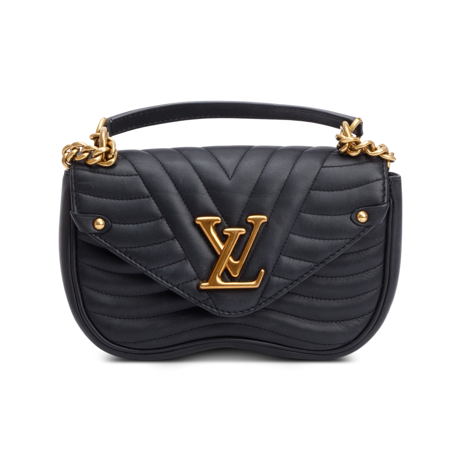 Louis Vuitton Black Leather New Wave Chain Bag MM w/ Box