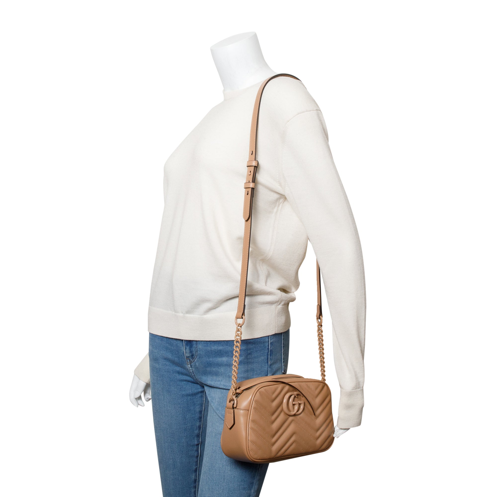 Gucci Beige GG Marmont Matelasse Small Camera Bag w/ Box