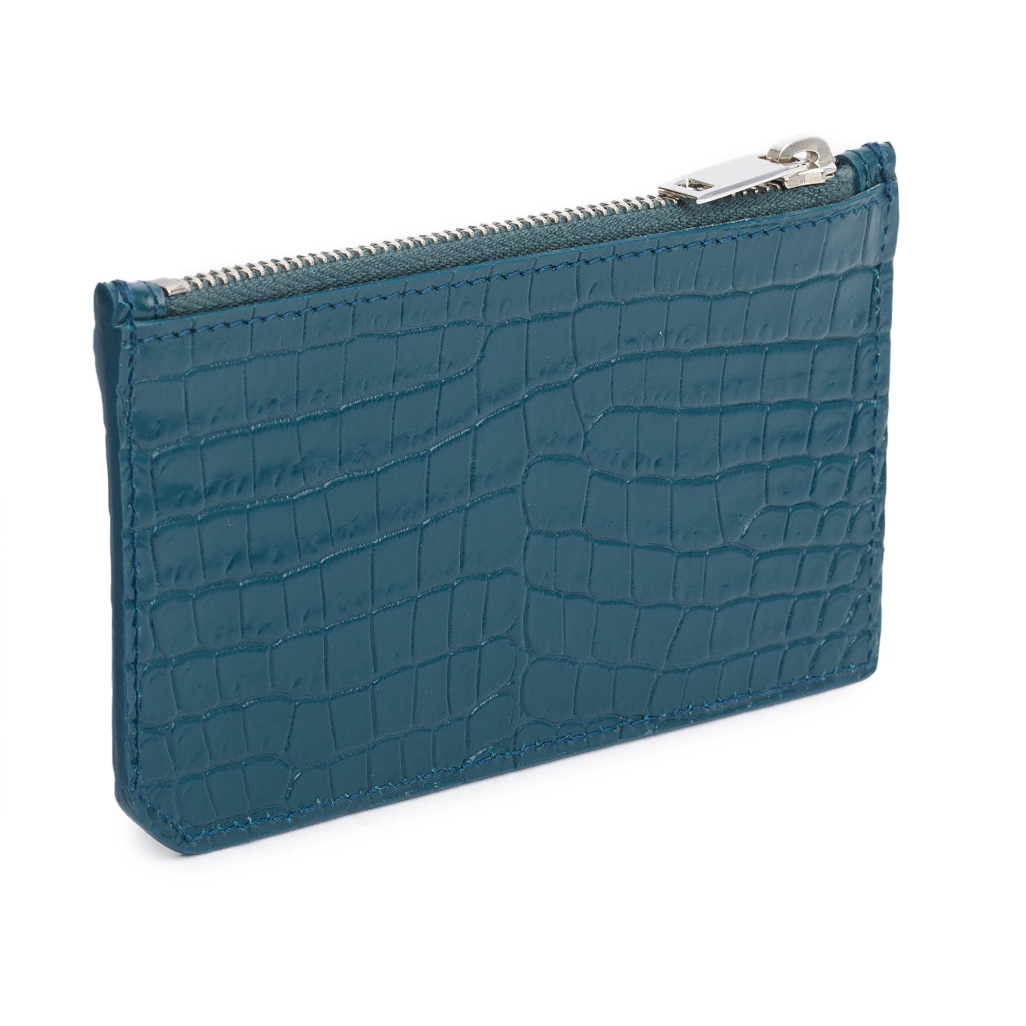 Saint Laurent Green Crocodile-Embossed Leather Cassandre Fragments Zipped Card Case