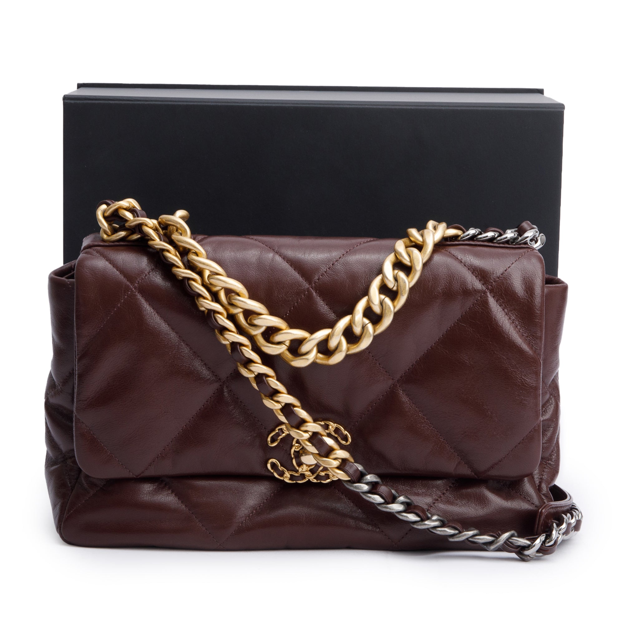 Chanel Burgundy 2020 Lambskin Leather Large 19 Flap Bag w/ Box & Authenticity Card