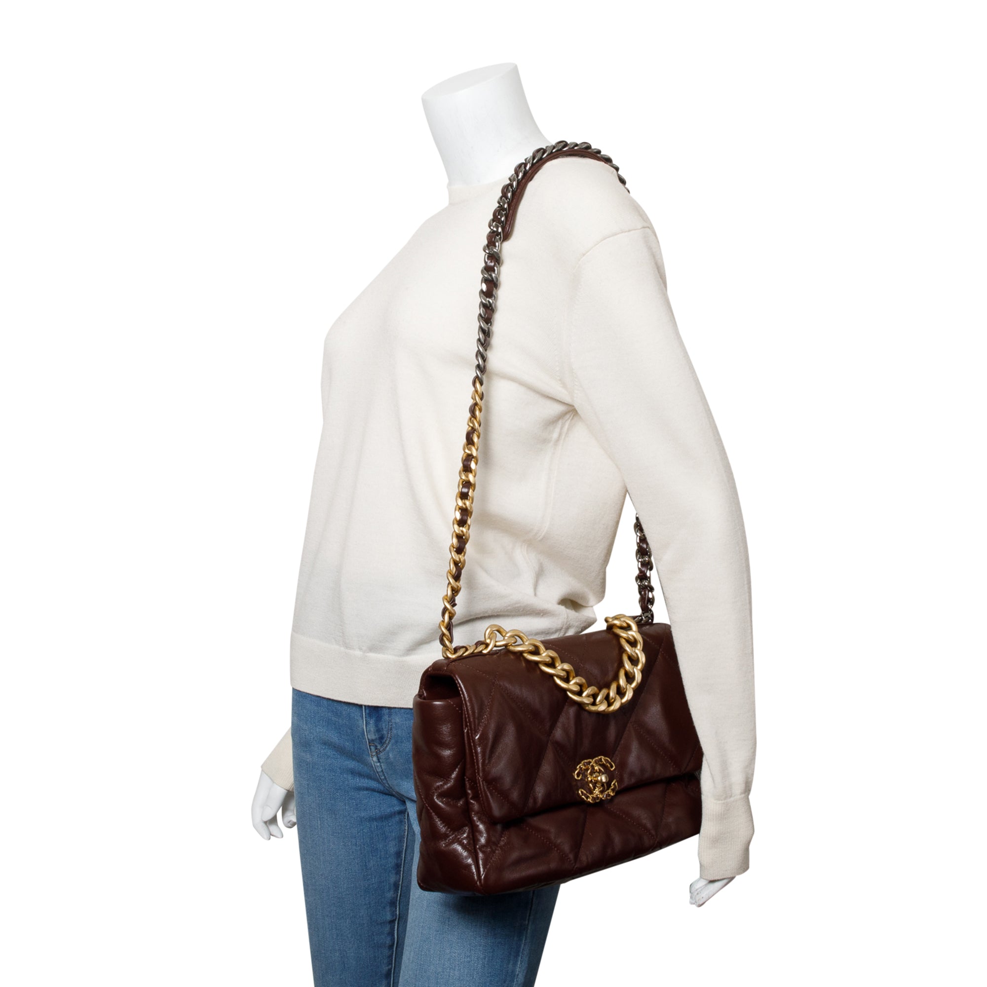 Chanel Burgundy 2020 Lambskin Leather Large 19 Flap Bag w/ Box & Authenticity Card