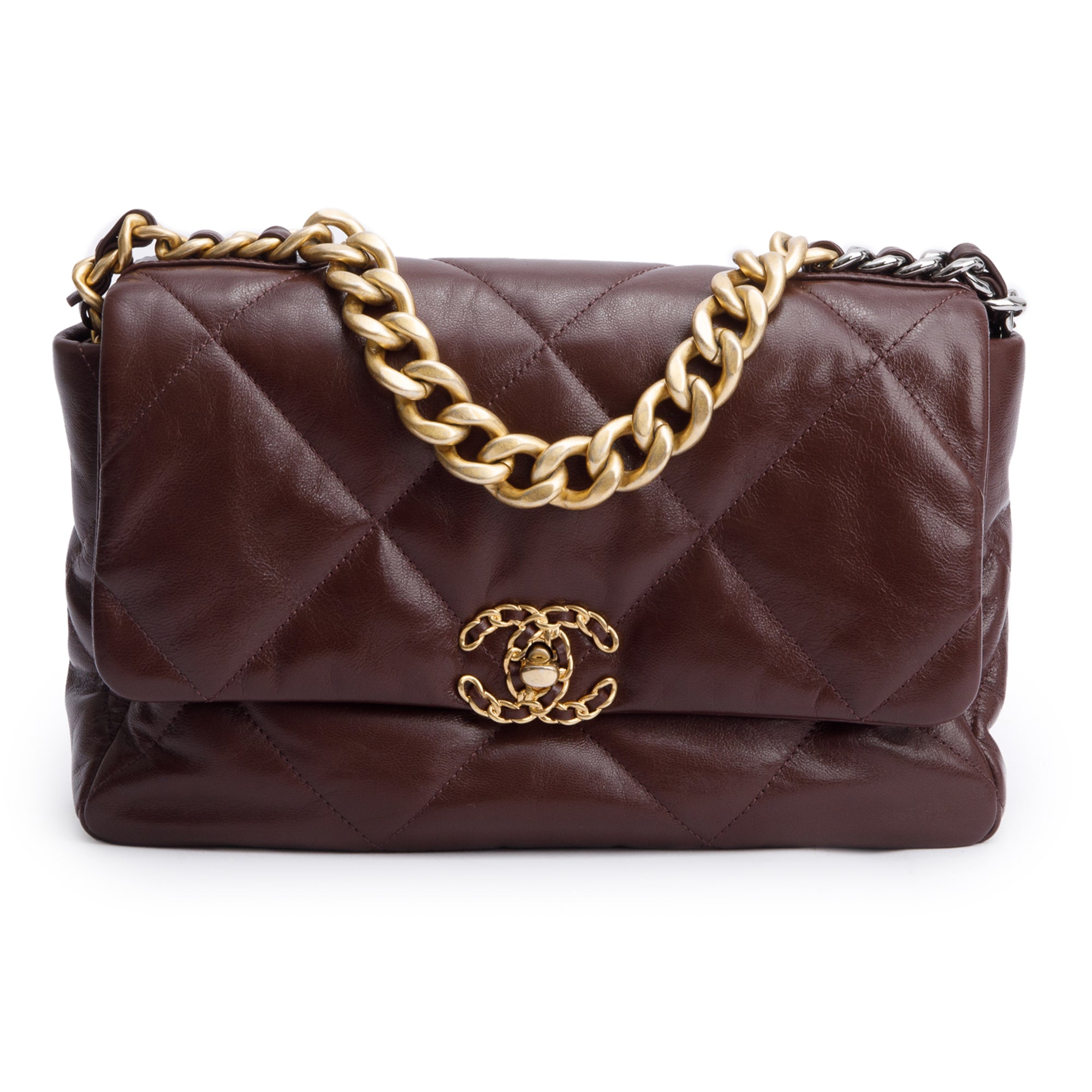 Chanel Burgundy 2020 Lambskin Leather Large 19 Flap Bag w/ Box & Authenticity Card