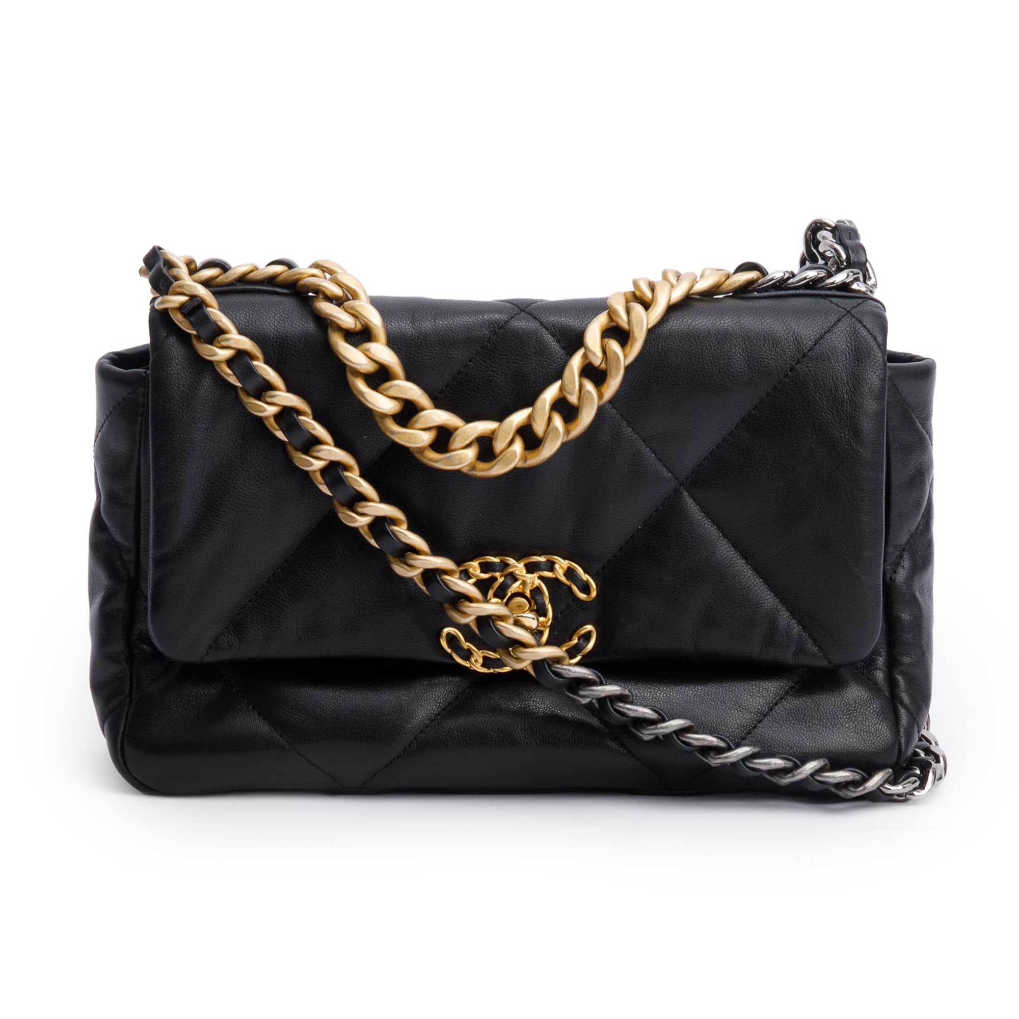 Chanel Black Lambskin Leather Medium 19 Flap Bag w/ Box & Authenticity Card
