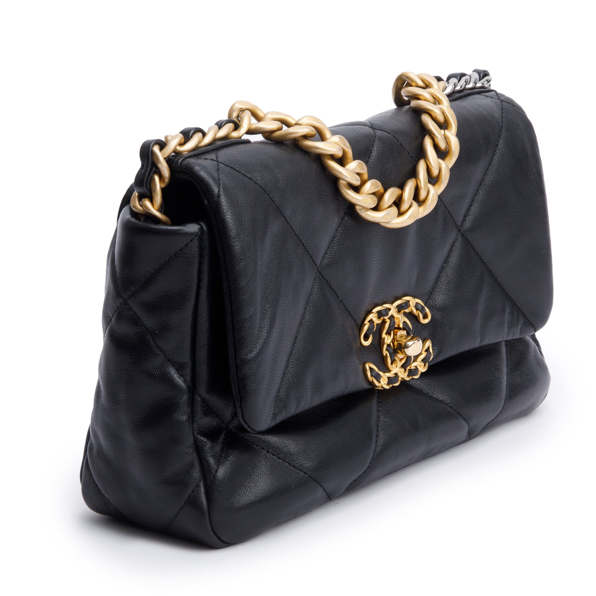 Chanel Black Lambskin Leather Medium 19 Flap Bag w/ Box & Authenticity Card