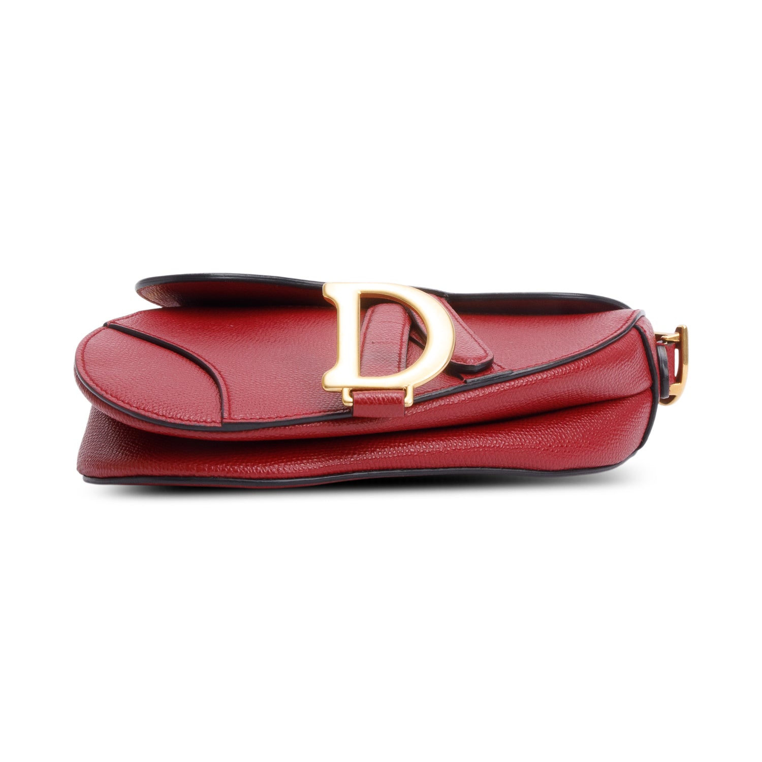 Christian Dior Red Grained Calfskin Leather Mini Saddle Bag w/ Strap & Box