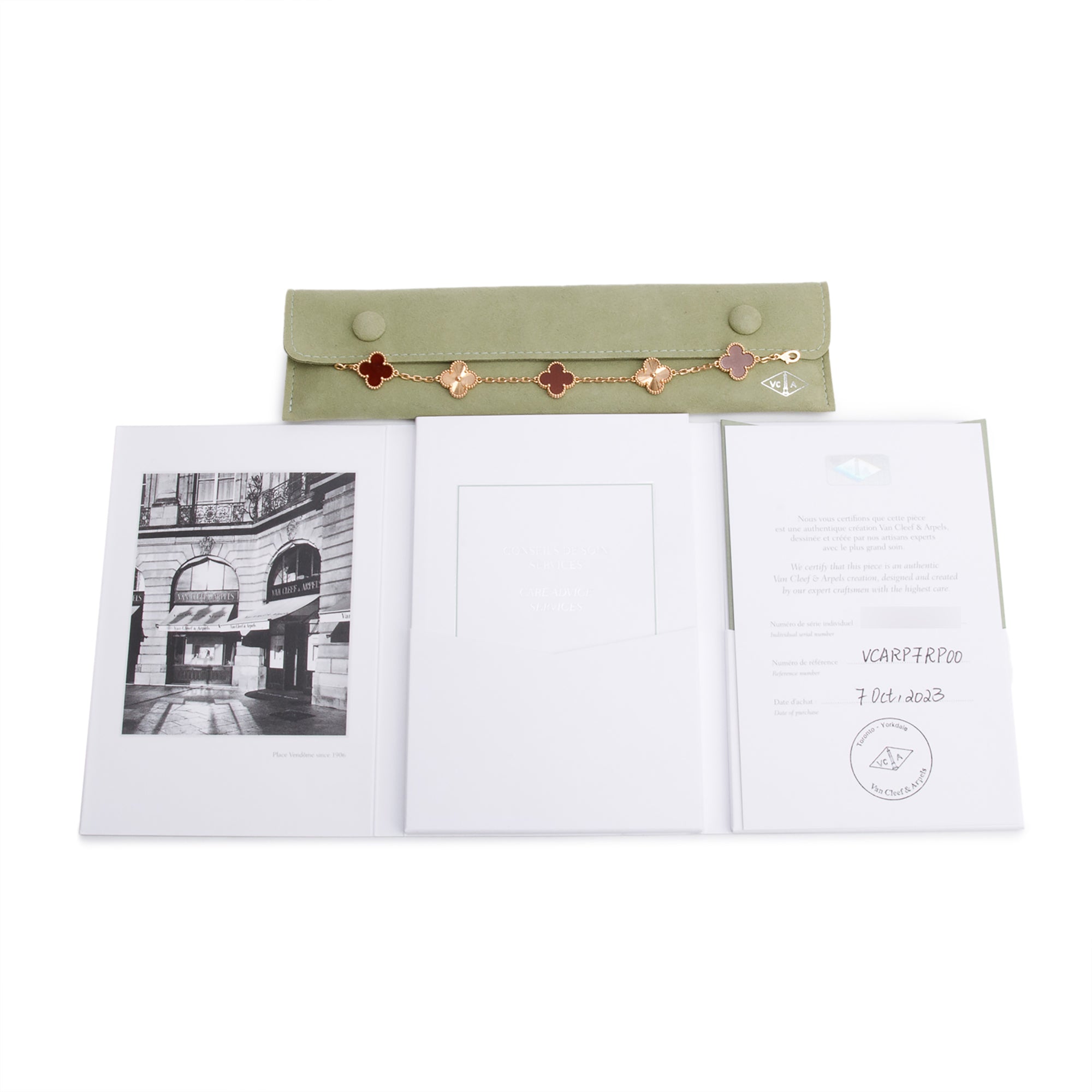 Van Cleef & Arpels 2023 18k Rose Gold Vintage Alhambra 5 Motif Carnelian Bracelet w/ Receipt & Certificate