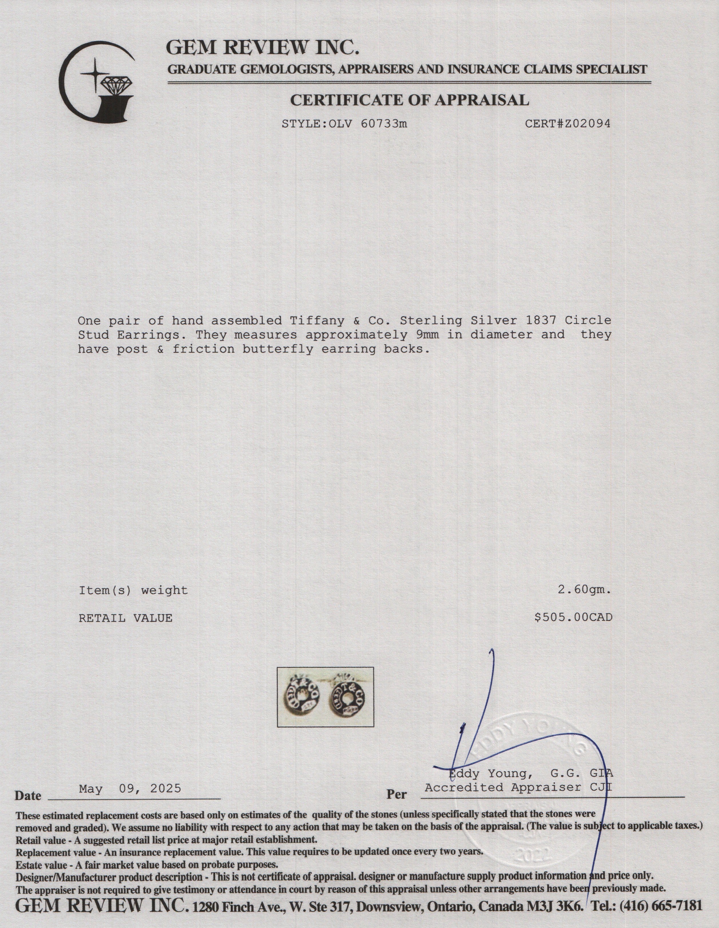 Tiffany & Co. Sterling Silver 1837 Circle Stud Earrings