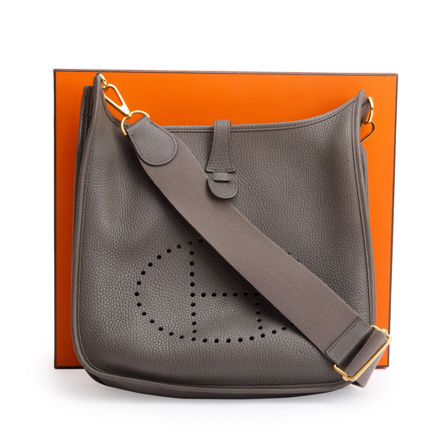 Hermes Gris Etain Taurillon Clemence Evelyne III 29 Bag w/ Box