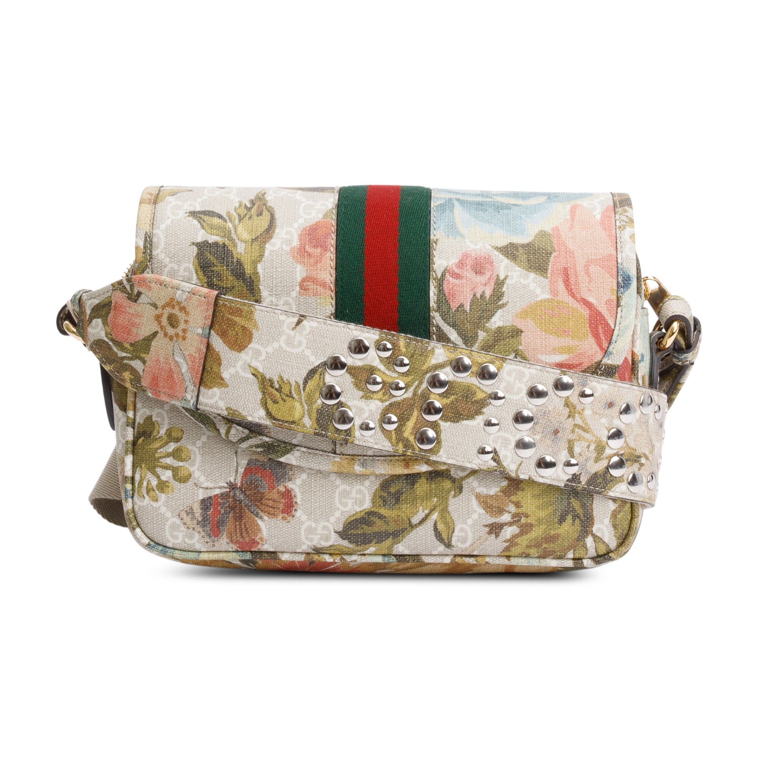 Gucci GG Supreme Water Flora Web Small Ophidia Flap Shoulder Bag w/ Box