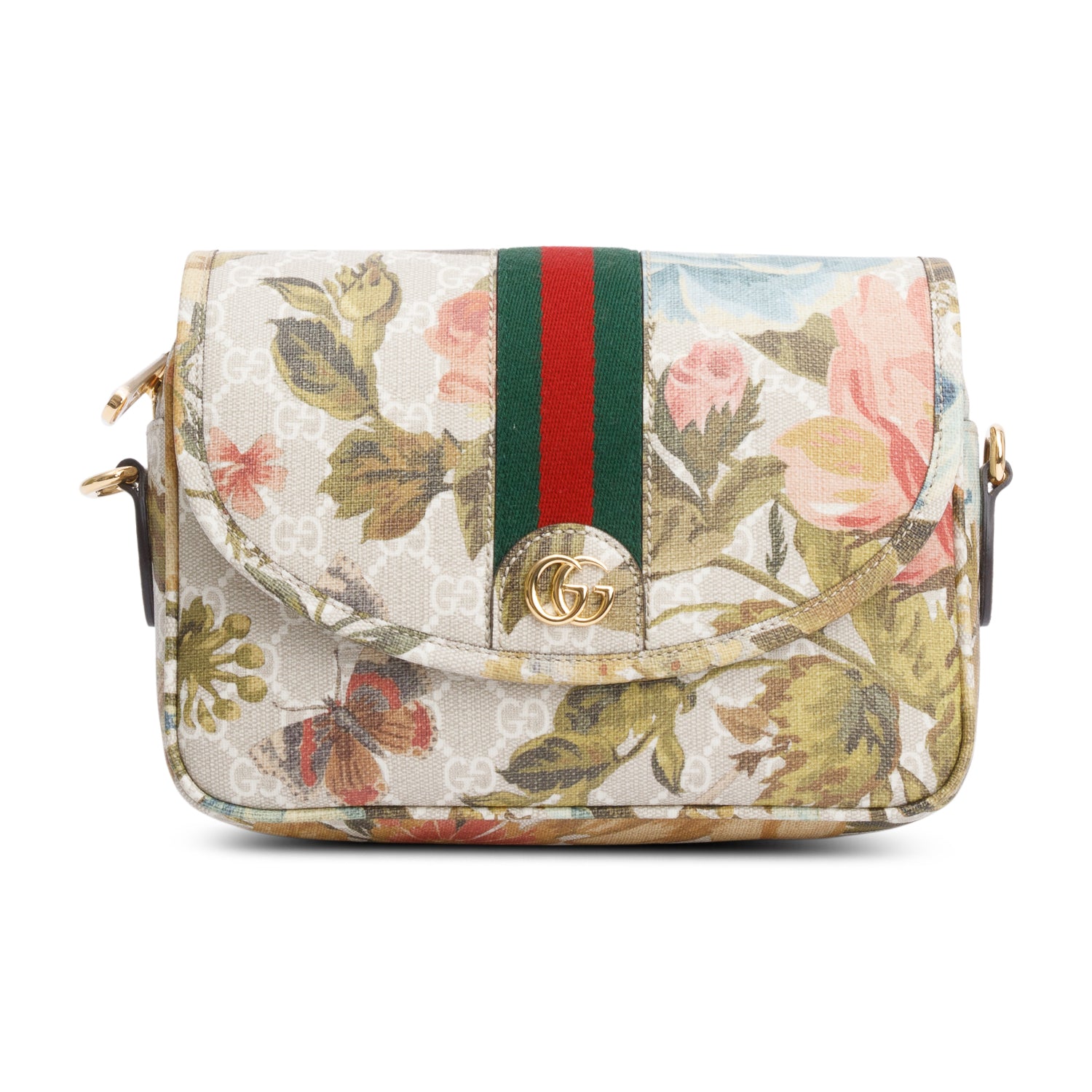 Gucci GG Supreme Water Flora Web Small Ophidia Flap Shoulder Bag w/ Box