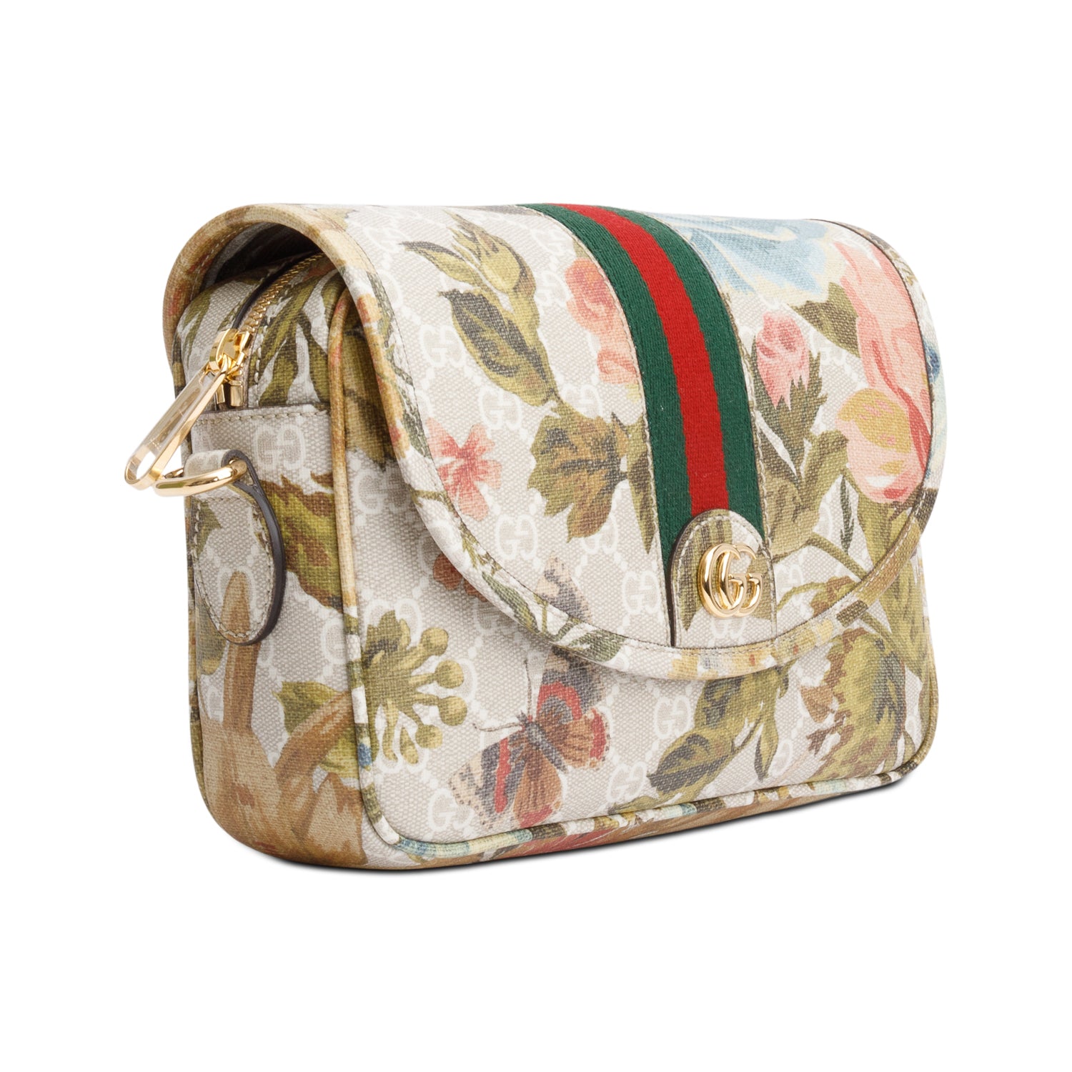 Gucci GG Supreme Water Flora Web Small Ophidia Flap Shoulder Bag w/ Box