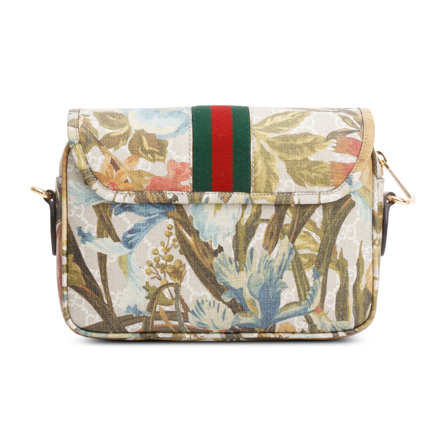 Gucci GG Supreme Water Flora Web Small Ophidia Flap Shoulder Bag w/ Box