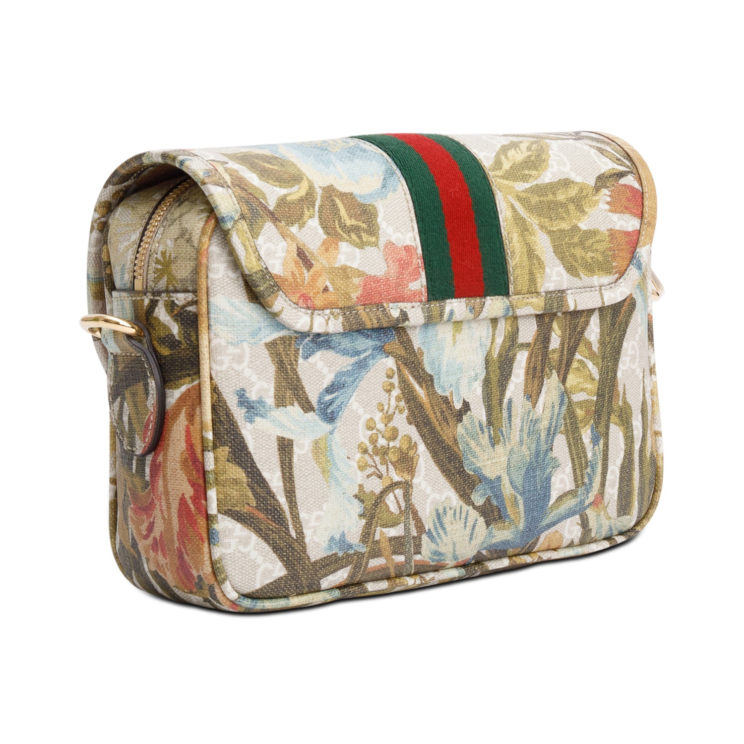 Gucci GG Supreme Water Flora Web Small Ophidia Flap Shoulder Bag w/ Box