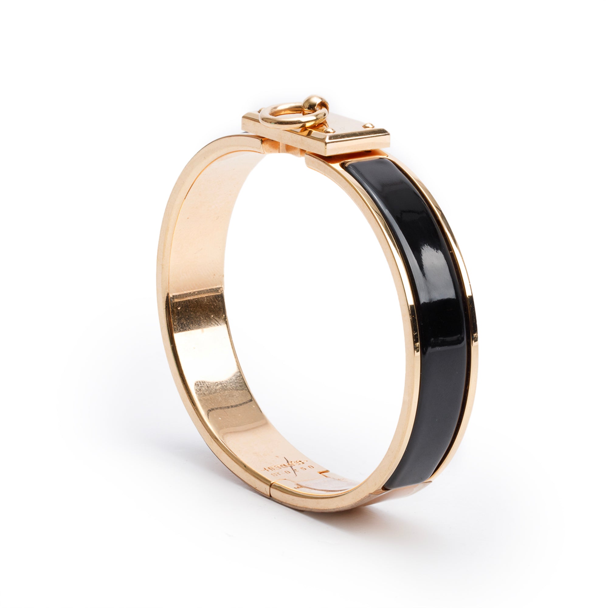 Hermes Rose Gold-Plated Black Enamel 12 MM Clic Anneau Bracelet