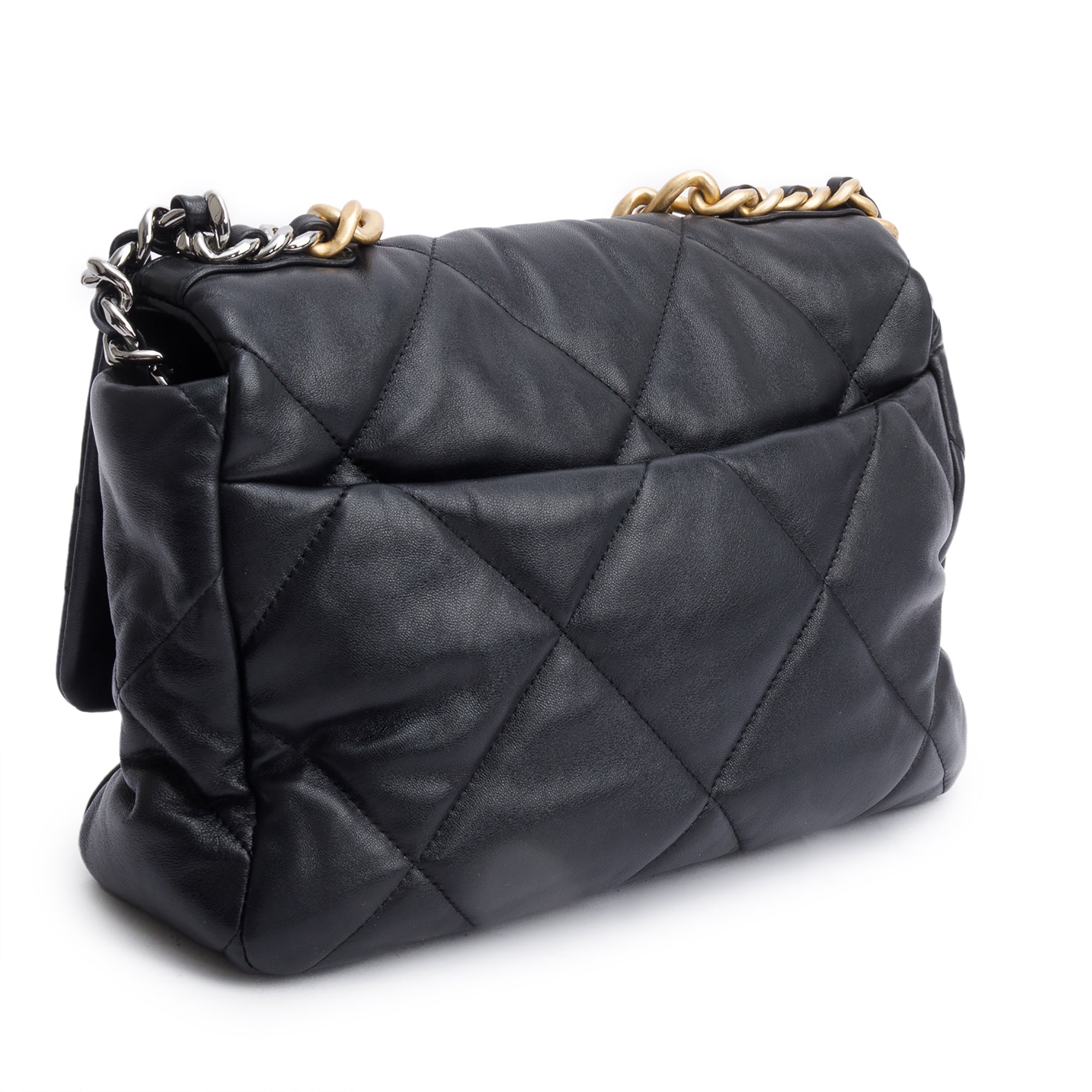 Chanel Black Lambskin Leather Large 19 Flap Bag