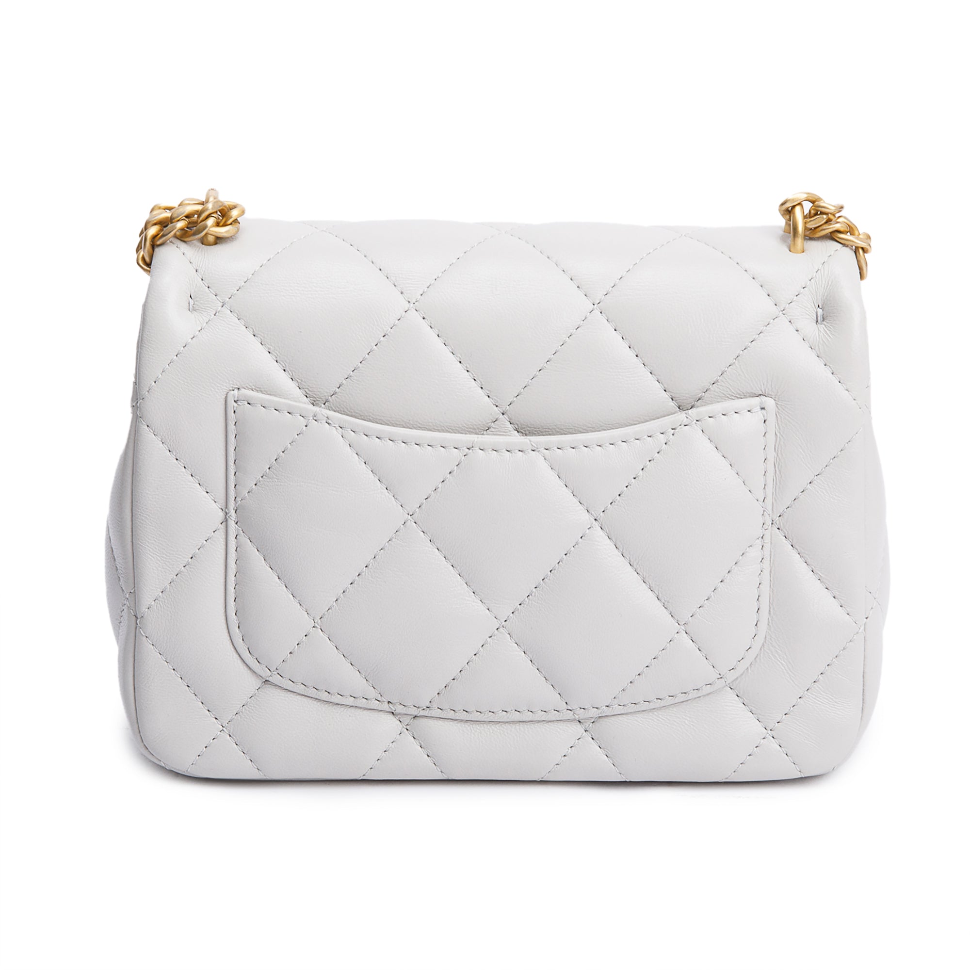 Chanel 2025 Grey Quilted Lambskin Leather Sweetheart Square Mini Flap Bag w/ Receipt