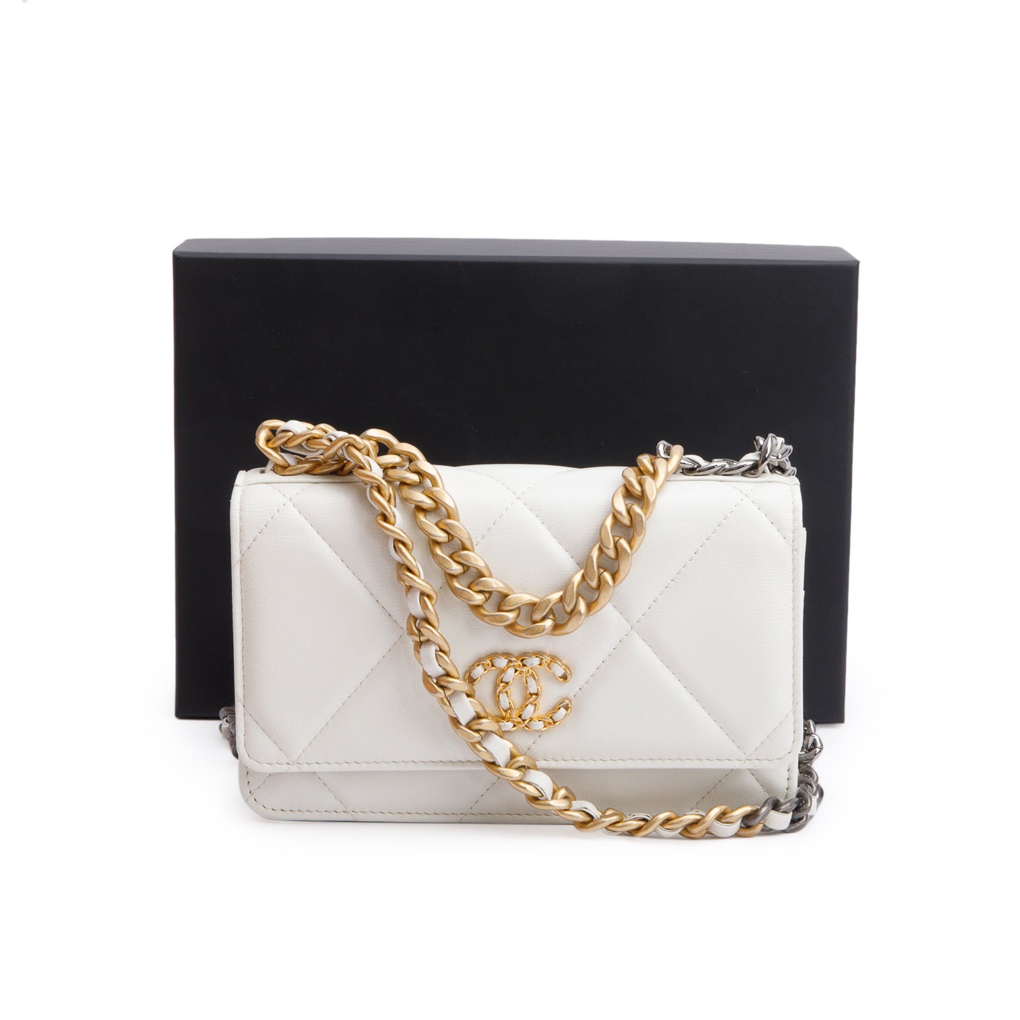 Chanel 2020 White Lambskin Leather 19 Wallet On Chain w/ Box, Receipt & Authenticity Card