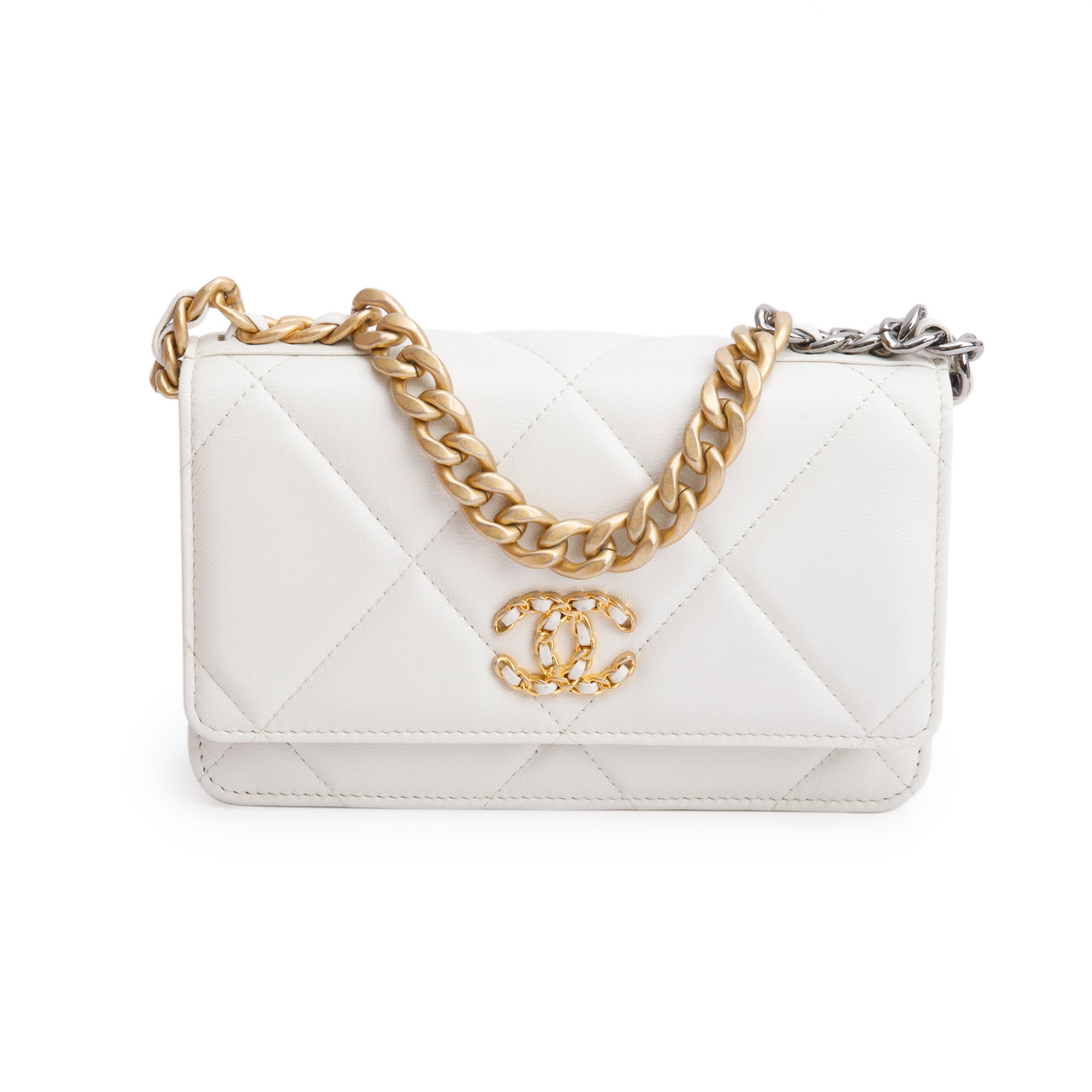 Chanel 2020 White Lambskin Leather 19 Wallet On Chain w/ Box, Receipt & Authenticity Card