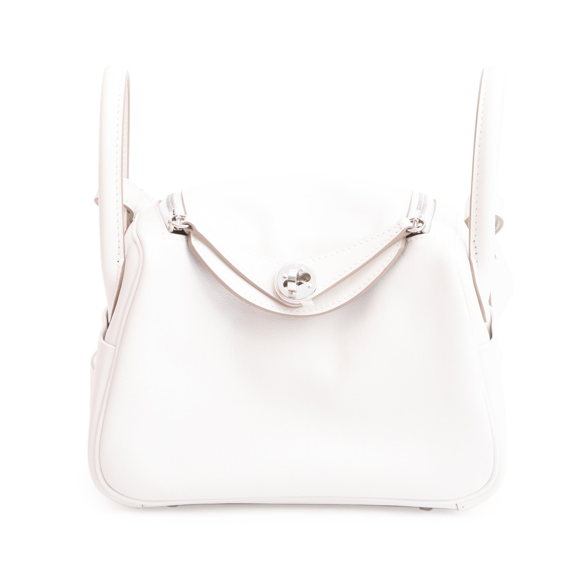 Hermes 2023 Gris Pale/Gris Meyer Leather Swift Leather Lindy Mini w/ Box