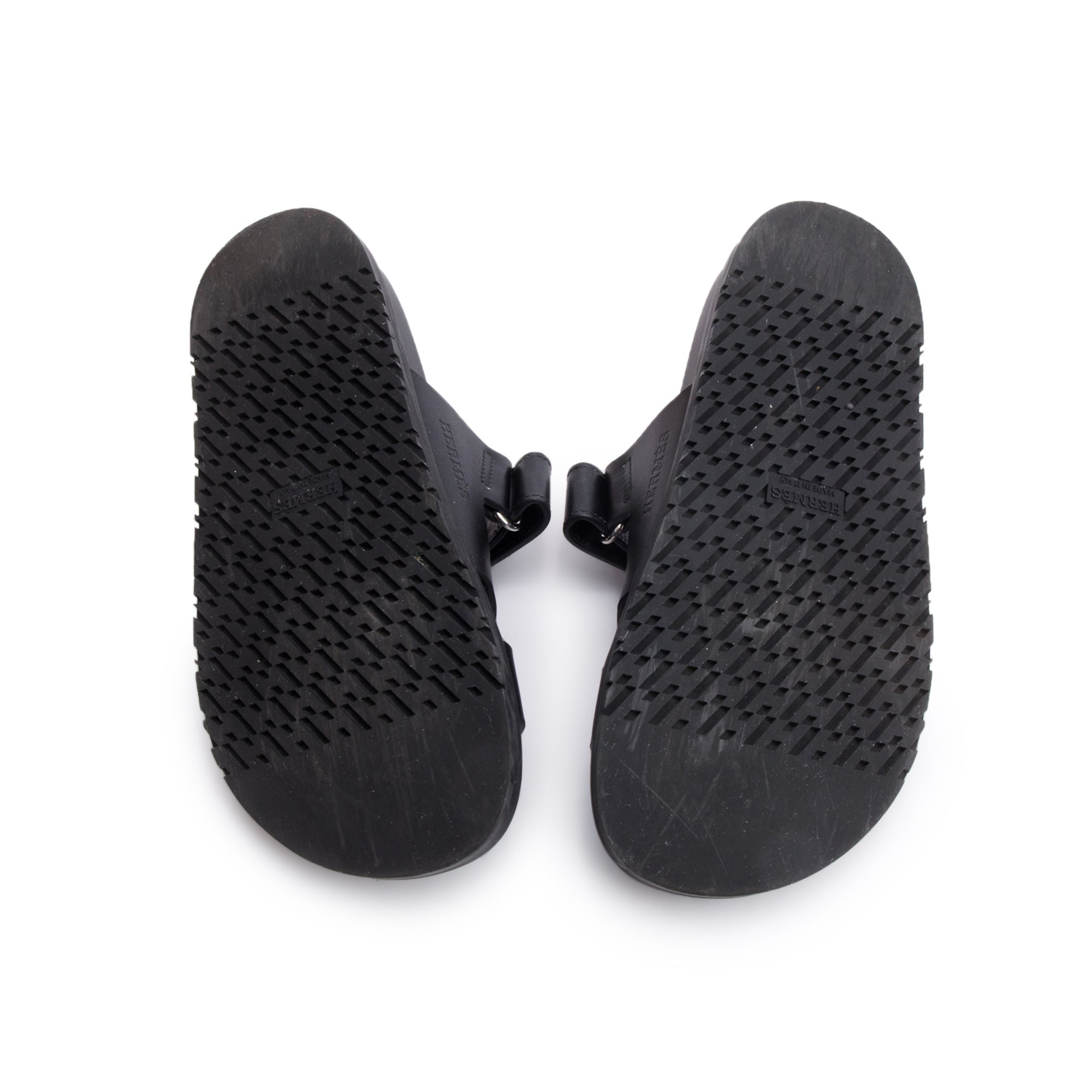 Hermes Noir Veau Calfskin Leather Chypre Sandals, Size 37 w/ Box