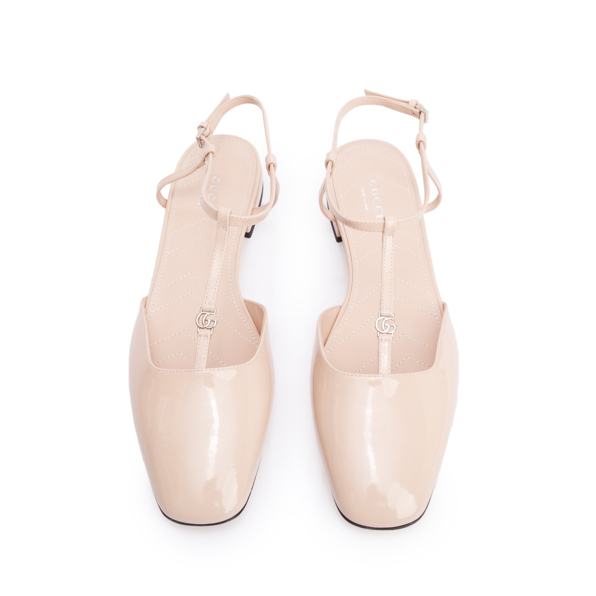 Gucci Beige Patent Leather Double G Logo Slingback Ballet Flats, Size 39.5 w/ Box