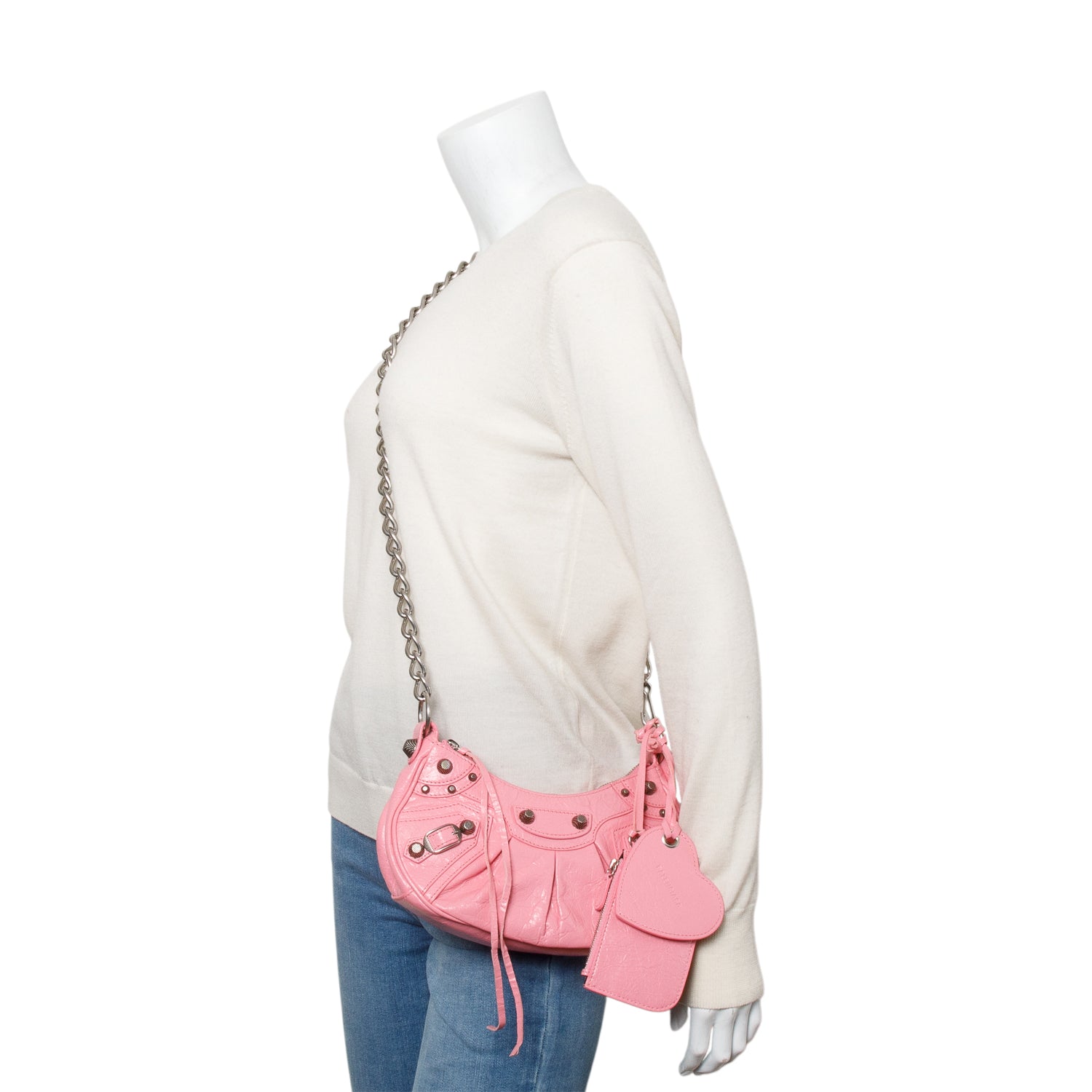 Balenciaga Pink Arena Calfskin Leather Le Cagole XS Chain Shoulder Bag