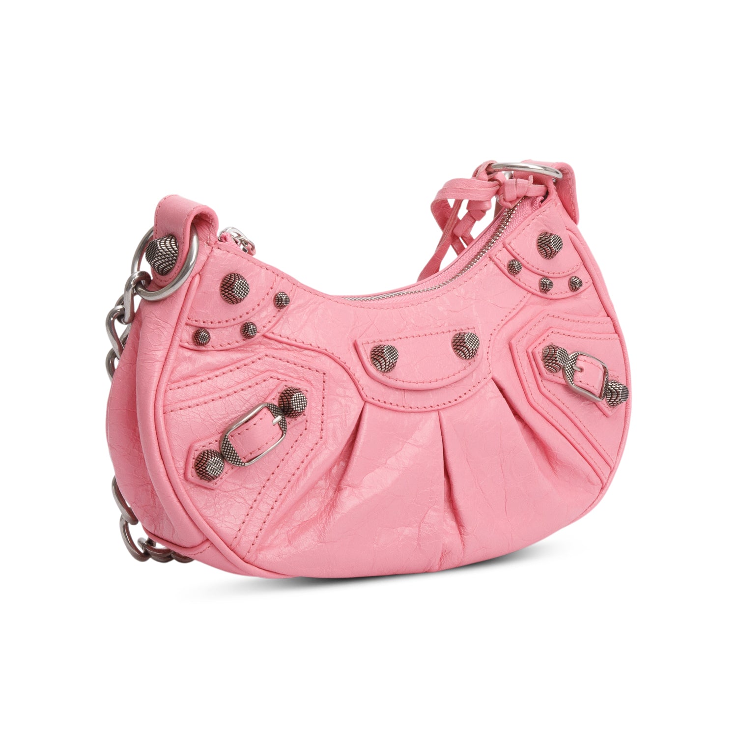 Balenciaga Pink Arena Calfskin Leather Le Cagole XS Chain Shoulder Bag